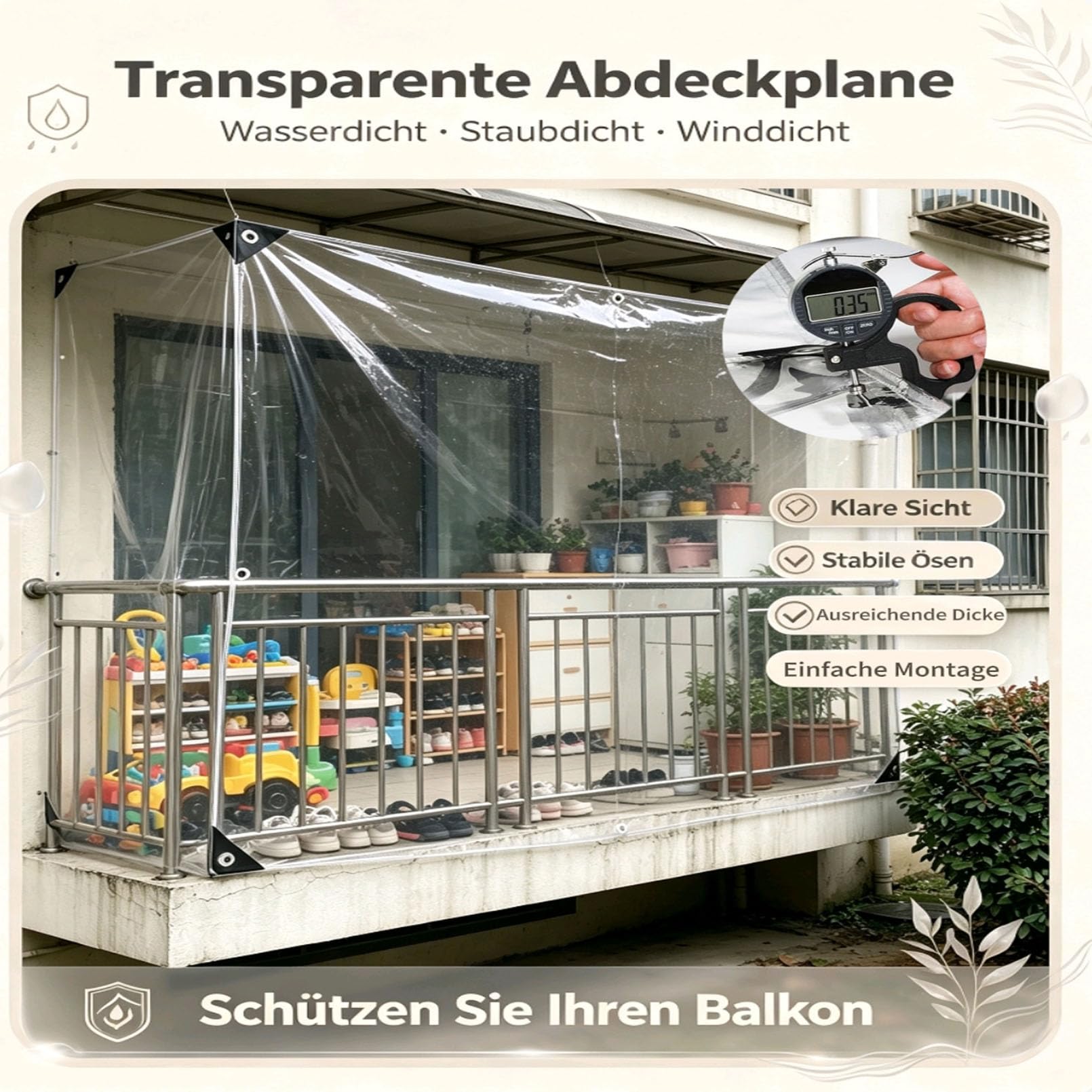 Abdeckplane Wasserdicht Transparent 0,3mm Dick PVC mit Ösen Schutzabdeckung (2x3m)