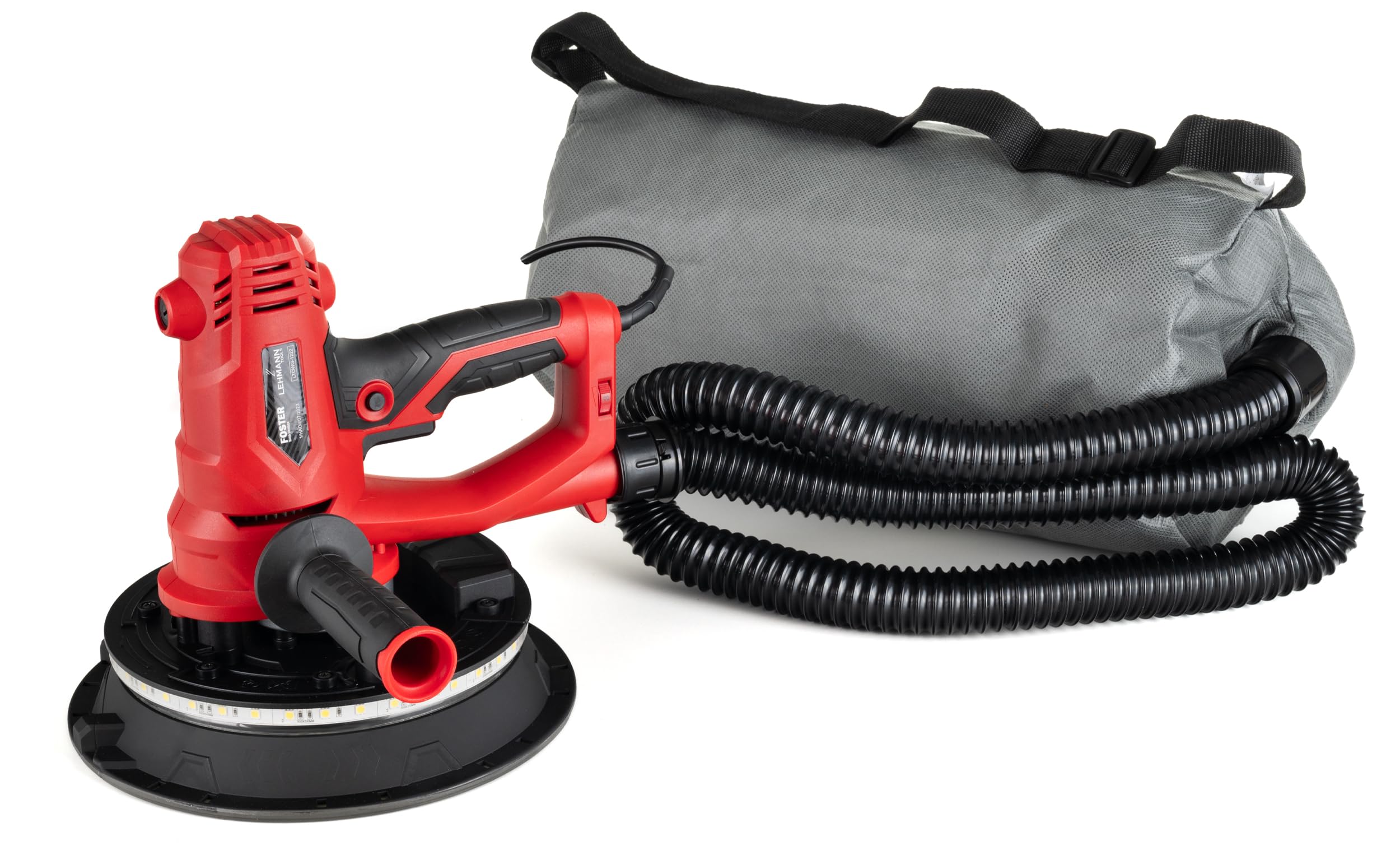 LEHMANN Lijadora Pared y Techo, 1500 W, Anchura 225 mm, 6 Velocidades Variables, 2800 rpm, Luz LED 360°, Lijadora de Pared con Sistema de Recogida de Polvo - Bolsa y Manguera de Succión