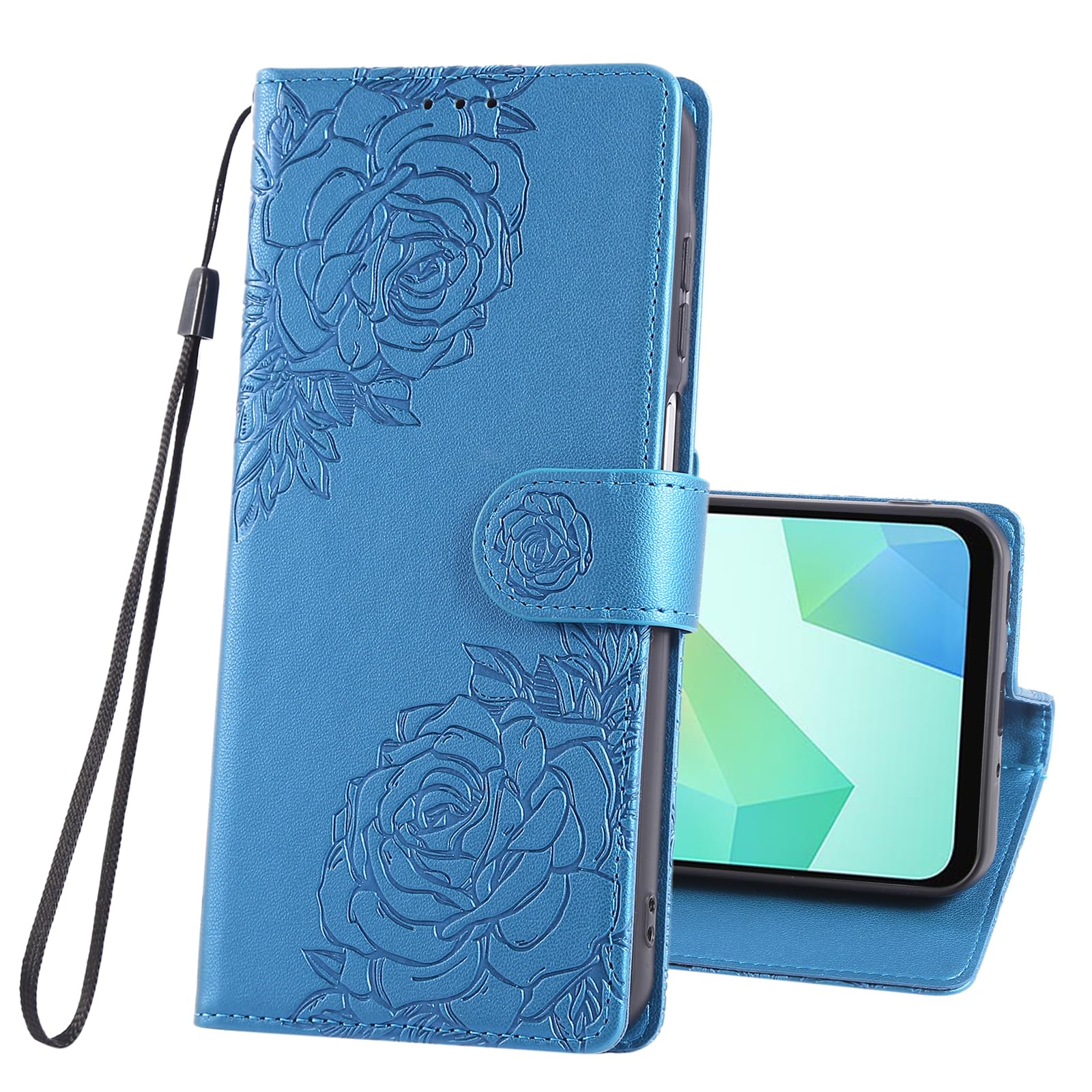 Wallet Flip Case for Oppo A59 5G,Flower Floral PU Leather Card Slots Holder Kickstand Stand Women Girl Magnetic Shockproof Protective Folio Cover-Blue