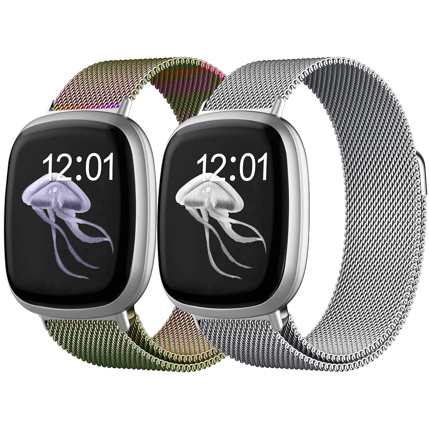 Watdpro Replacement Bands Compatible for Versa 3 / Sense, Stainless Steel Metal Band Sports Fitness Accessory Wristband for New Versa Sense Smart Watch 2020 for Women Men