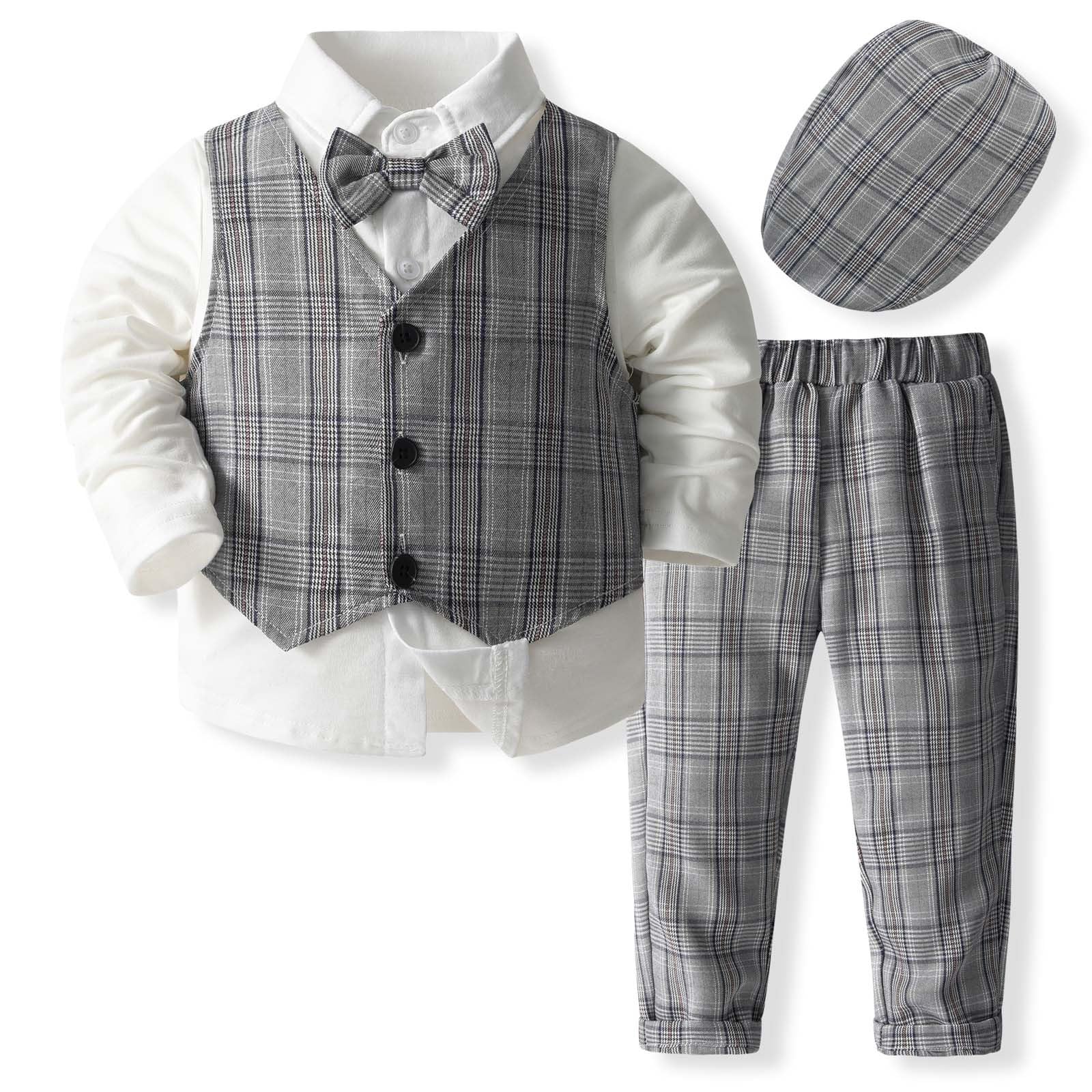 WWricotta Abiti per neonati, completi, smoking per neonati, abiti da uomo, abiti formali, camicia + gilet + pantaloni, completi per neonati/A