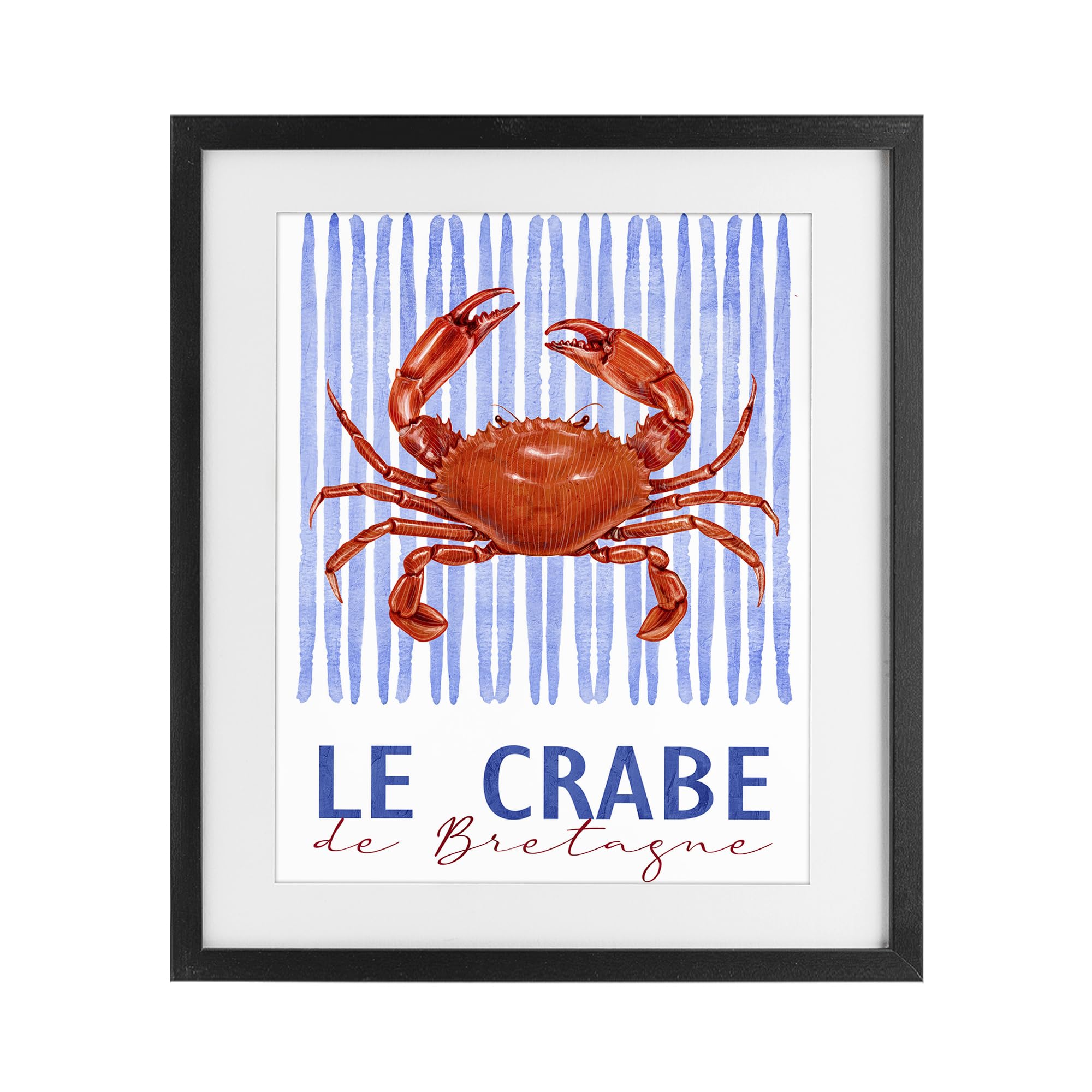 Stupell Industries Le Crabe Nautical Crab 'Le Crabe Nautical Stripes', Framed Print Under Glass, Black, 17 X 21 Inches, Easy To Hang And Sturdy, Made In Usa, By Kim Allen