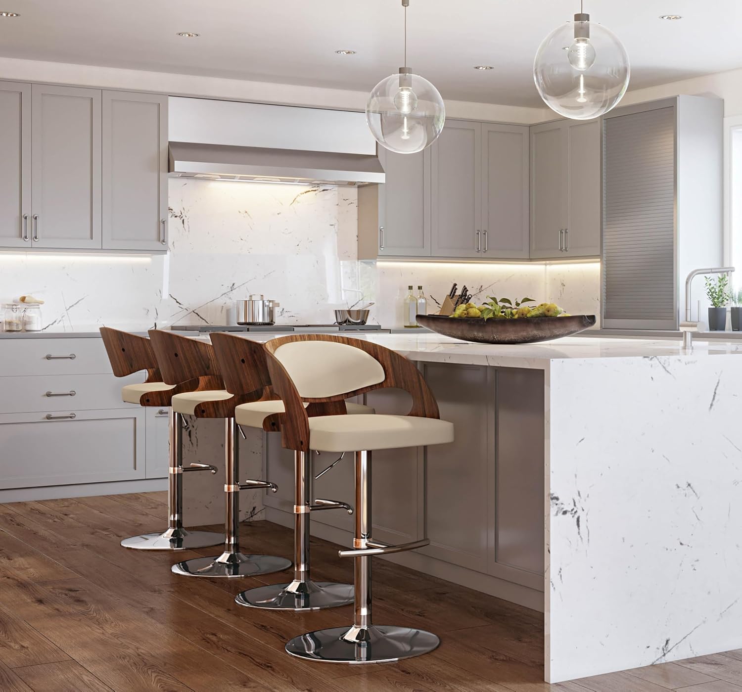 LumiSource Pino Adjustable Bar Stools Set of 3, Chrome Bar Stools, Bar Chairs, Swivel Bar Stools Set of 3, Bar Height Stools, Bar Stools for Kitchen Counter