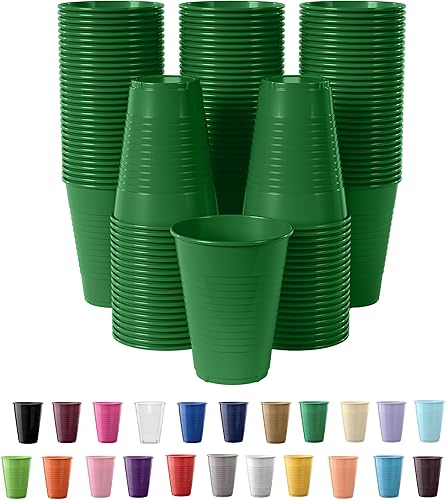 Exquisite Vasos de plástico desechables de color verde esmeralda, paquete de 100 vasos de plástico de 12 onzas, vasos desechables de colores, vasos