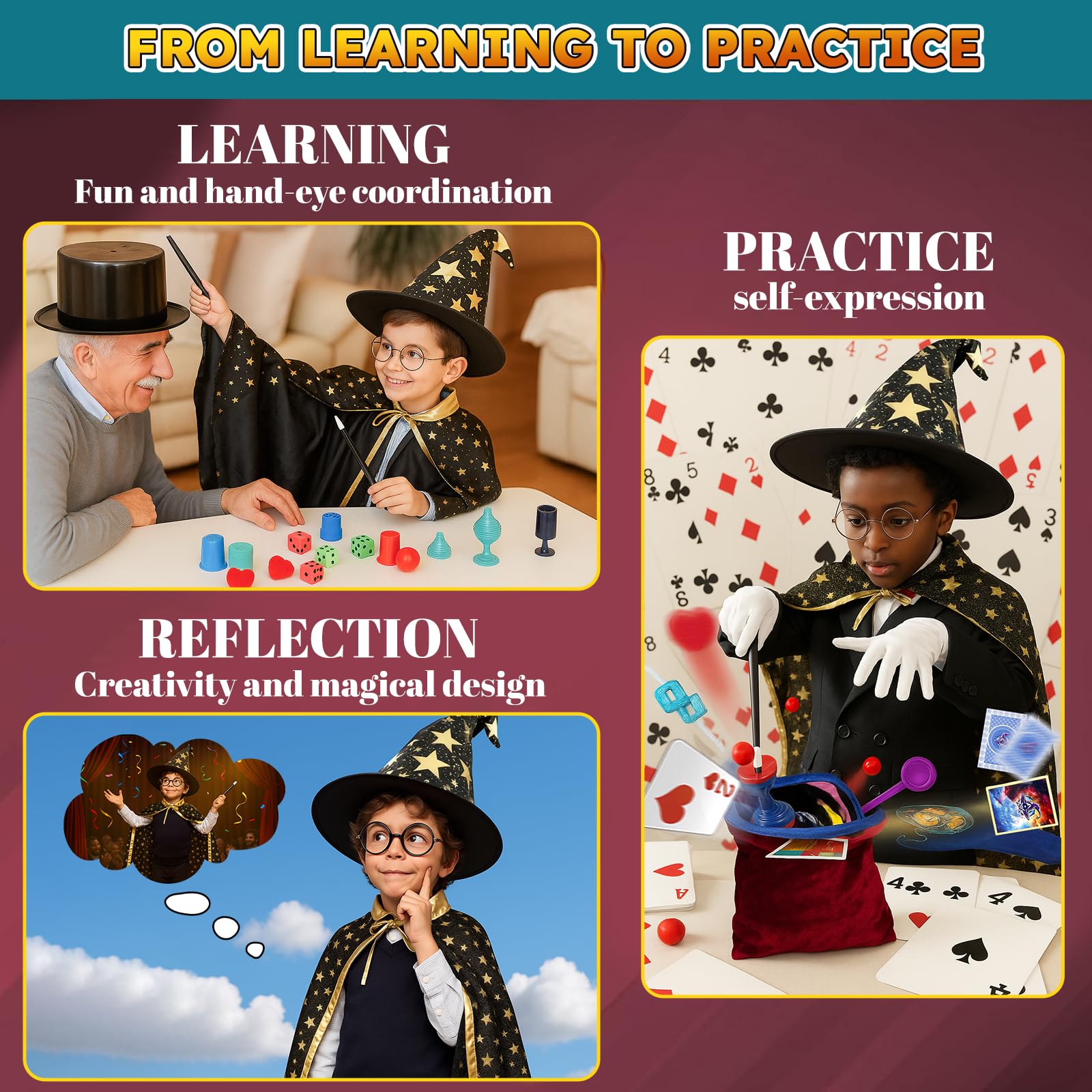 Kids Magic Set, Magic Tricks with Magic Hat & Instruction & Magician Costume - Image 4