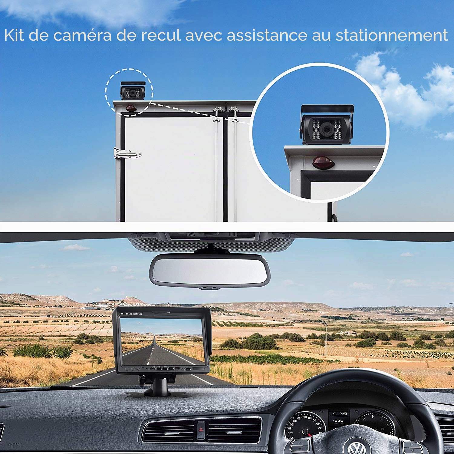Kit de caméra de recul HD 4 broches IP68 étanche vision nocturne Caméra de recul LCD 7" pour camionnettes, camping-cars, camionnettes, caravanes, remorques, boîte à chevaux