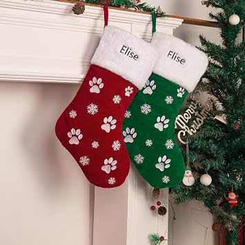 Personalized Dog Christmas Stocking,Pet Christmas Stocking for Dogs Cats, Custom Christmas Stockings with Names Paw & Bone Shape Dog Cat Stocking Style 3