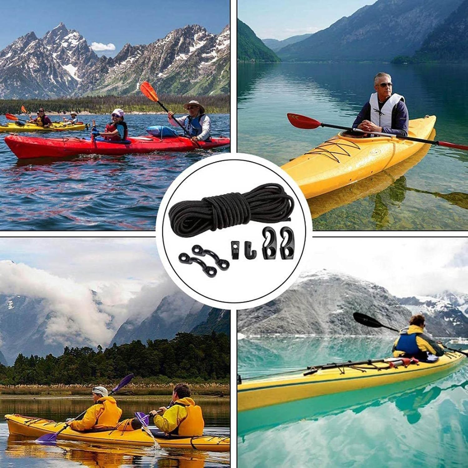 CALADNIS Kayak Deck Rigging Kit Accessory with Bungee Cord Ends Hooks