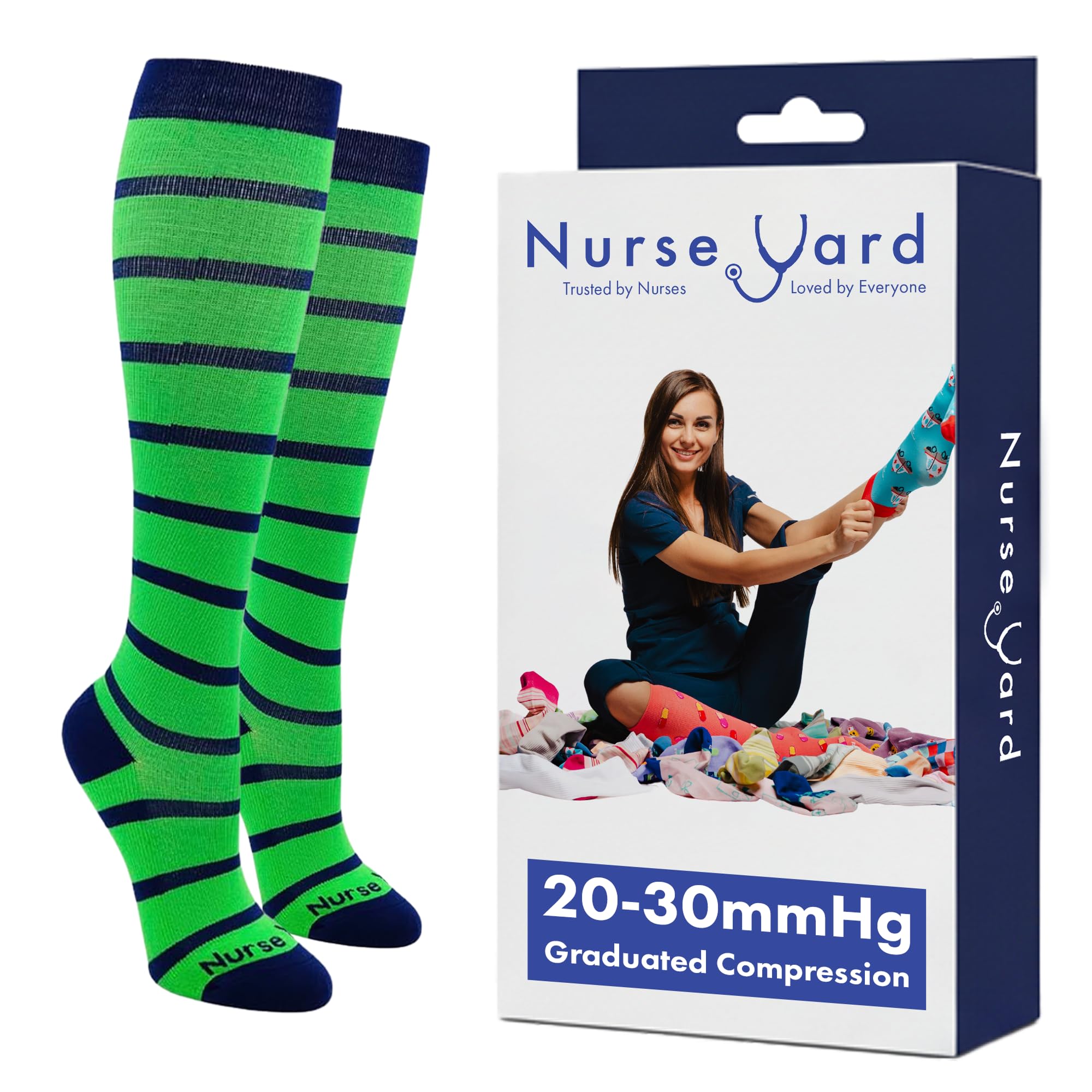 Nurse Yard Compression Socks for Nurses - Women &amp; Men - 20-30mmHg Graduated Compression, For Medical Staff, Athletes - 1 Pair