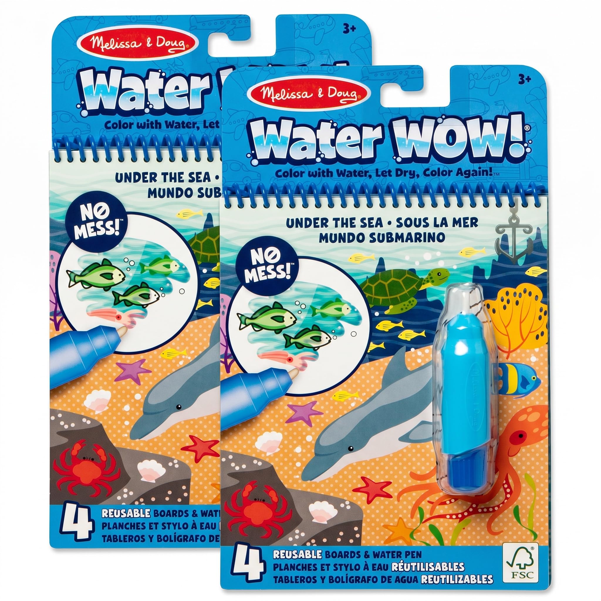 Melissa &amp; Doug On The Go Water Wow! Mess Free Coloring Book,Reusable Water-Reveal Activity Pad,Under The Sea,Travel Toys,Party Favors,for Toddlers &amp; Kids Ages 3+ - FSC Certified,(Pack of 2)