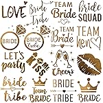 16 PCS Wedding Cheers Bachelorette Temporary Tattoos For Women Men Adults, Flash Glitter Gold Metallic Tattoos Girls Bachelor Party Favor Supplies Decoration, Bulk Bridesmaid Team Bride Tribe Love