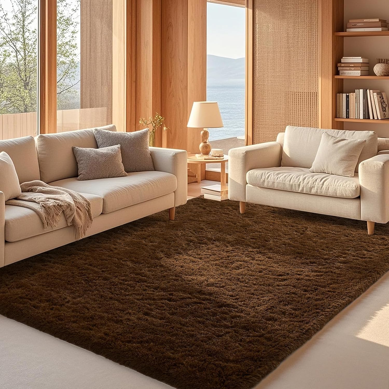 ophanie brown rugs for living room bedroom, 6x9 fluffy fuzzy furry carpet, plush soft shaggy bedside indoor floor area rug for kids girls boys baby teen dorm nursery home decor aesthetic
