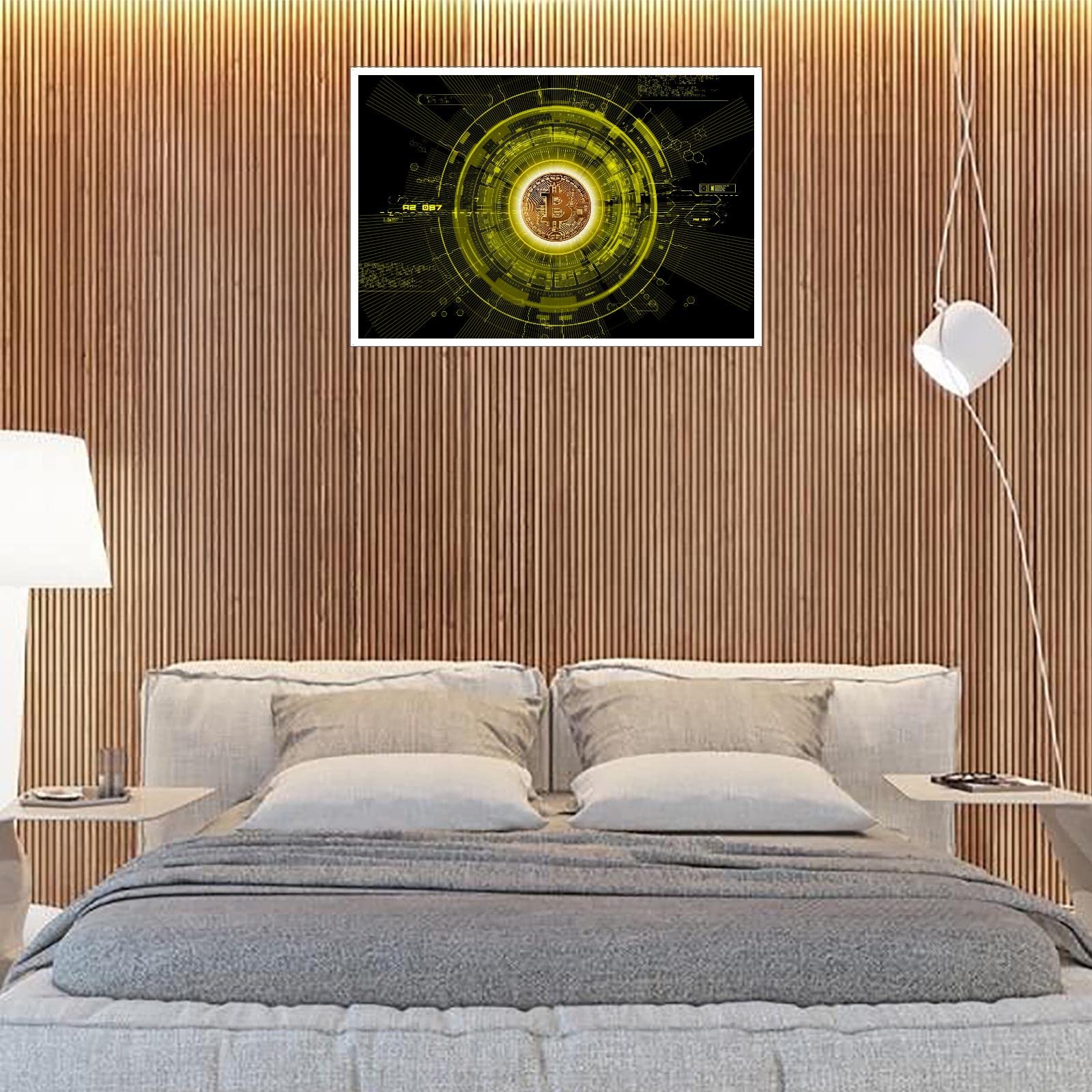 Amazon｜ビットコイン ブロックチェーン 暗号通貨 コイン キャンバスプリント ポスター ウォールアート ホーム用 1ピース デコレーション  フレームなし 45.72cm x 30.48cm｜ウォールステッカー オンライン通販