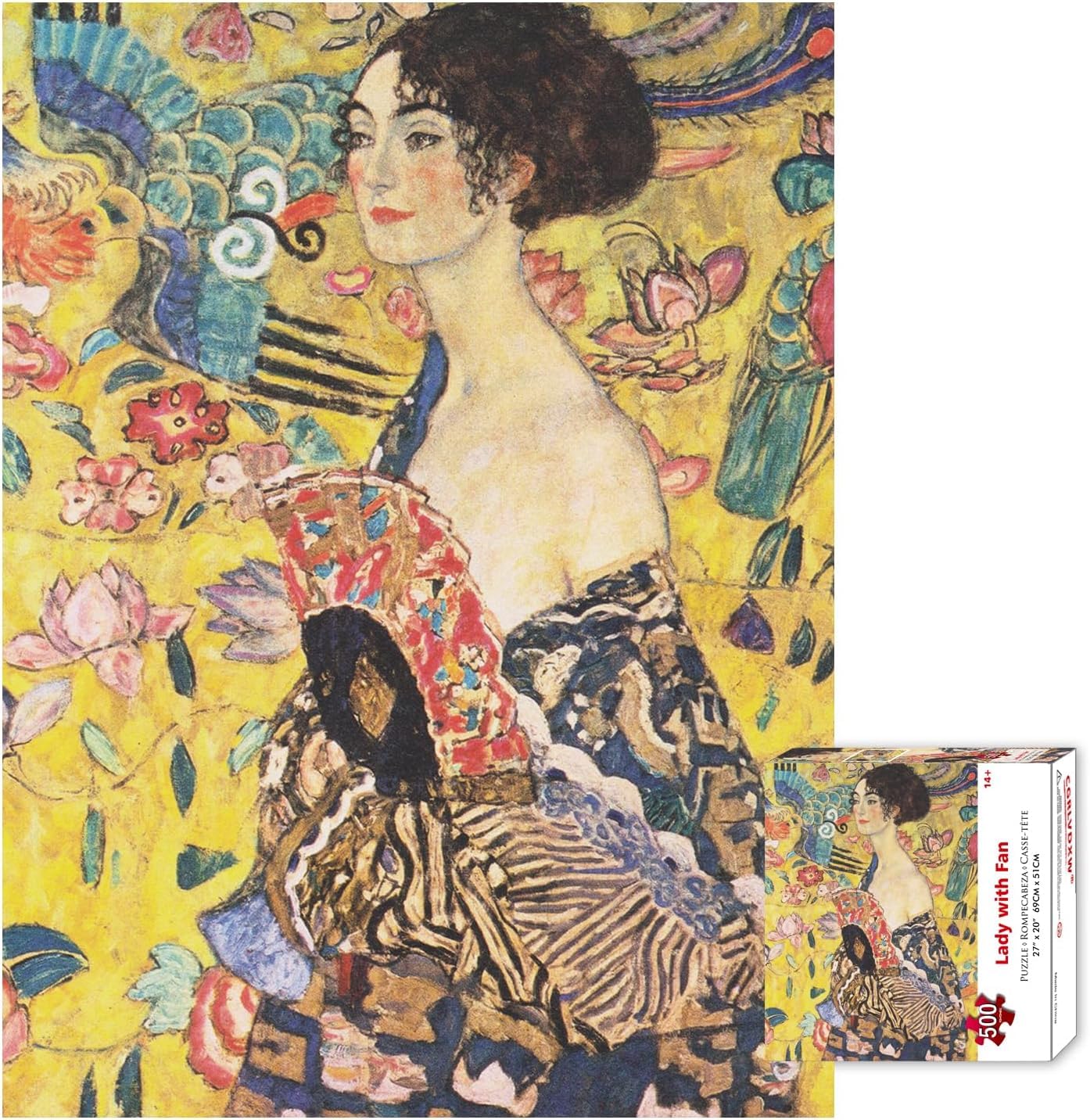 Lady with Fan 500 Piece Puzzles for Adults by Artist Gustav Klimt, Famous Painting 500 Piece Puzzle, Challenging Puzzle Perfect for Game Nights(27” x