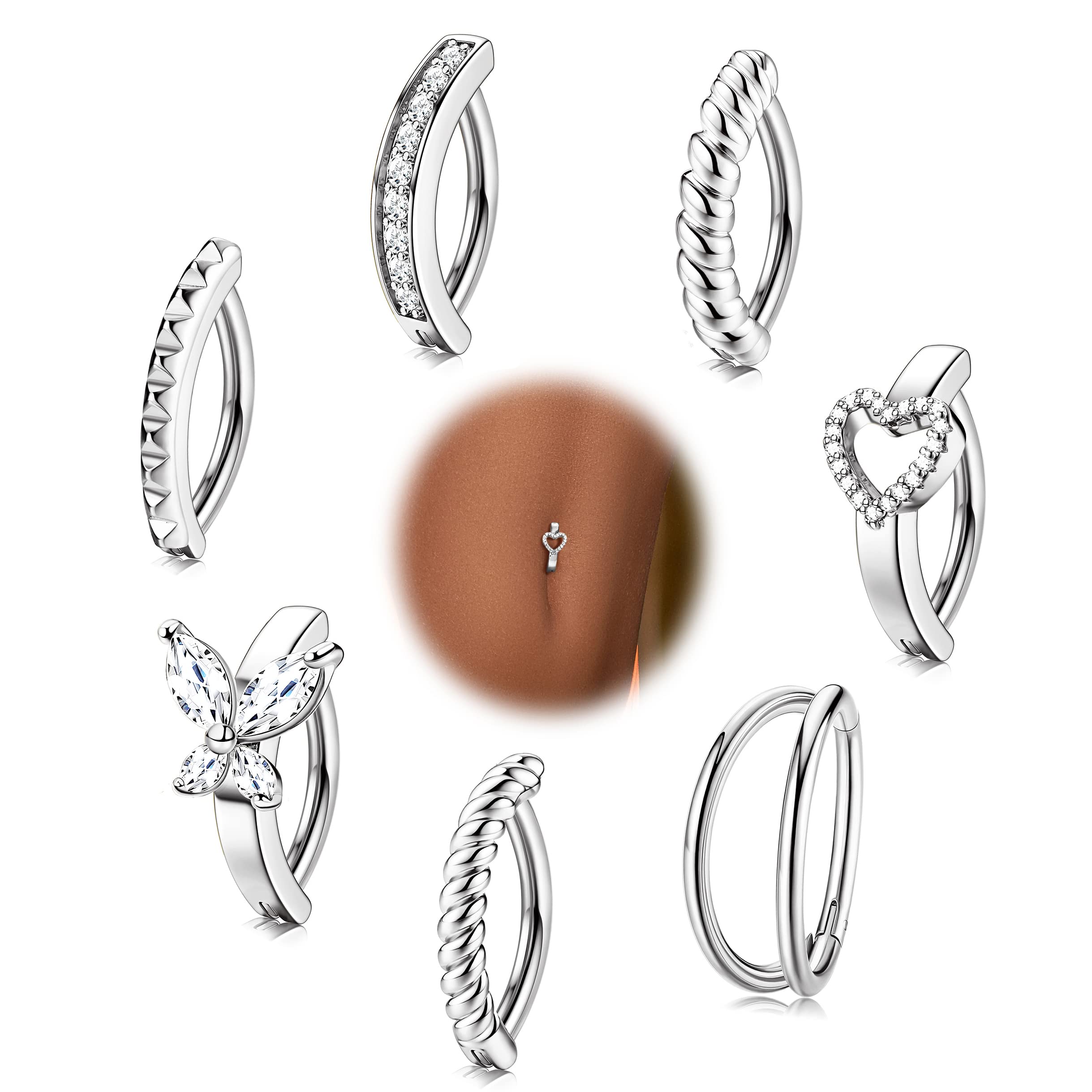 14G Clicker pour nombril/Bijoux minimaliste pour nombril/Anneau pour nombril/Barre incurvée articulée pour piercing/Bague au nombril/Piercing au nombril/Clip pour nombril/Anneau/cadeau - France