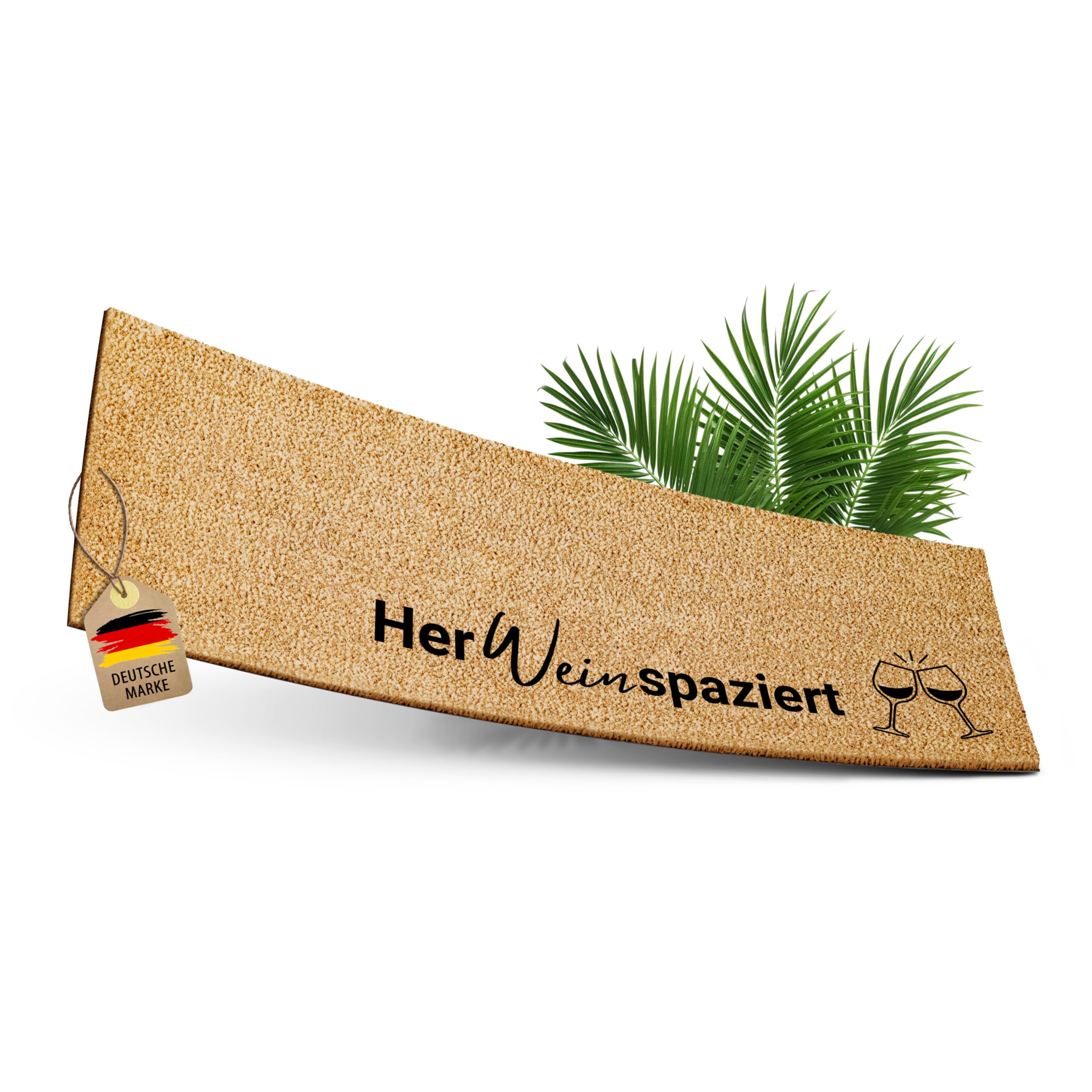 ElbFuchs Kokos Fußmatte 75x25cm mit herweinspaziert I Extra strapazierfähige & rutschfeste Kokosmatte I Für den Innen- & überdachten Außenbereich I Ideal als schmaler Schmutzfang und Eingangsmatte