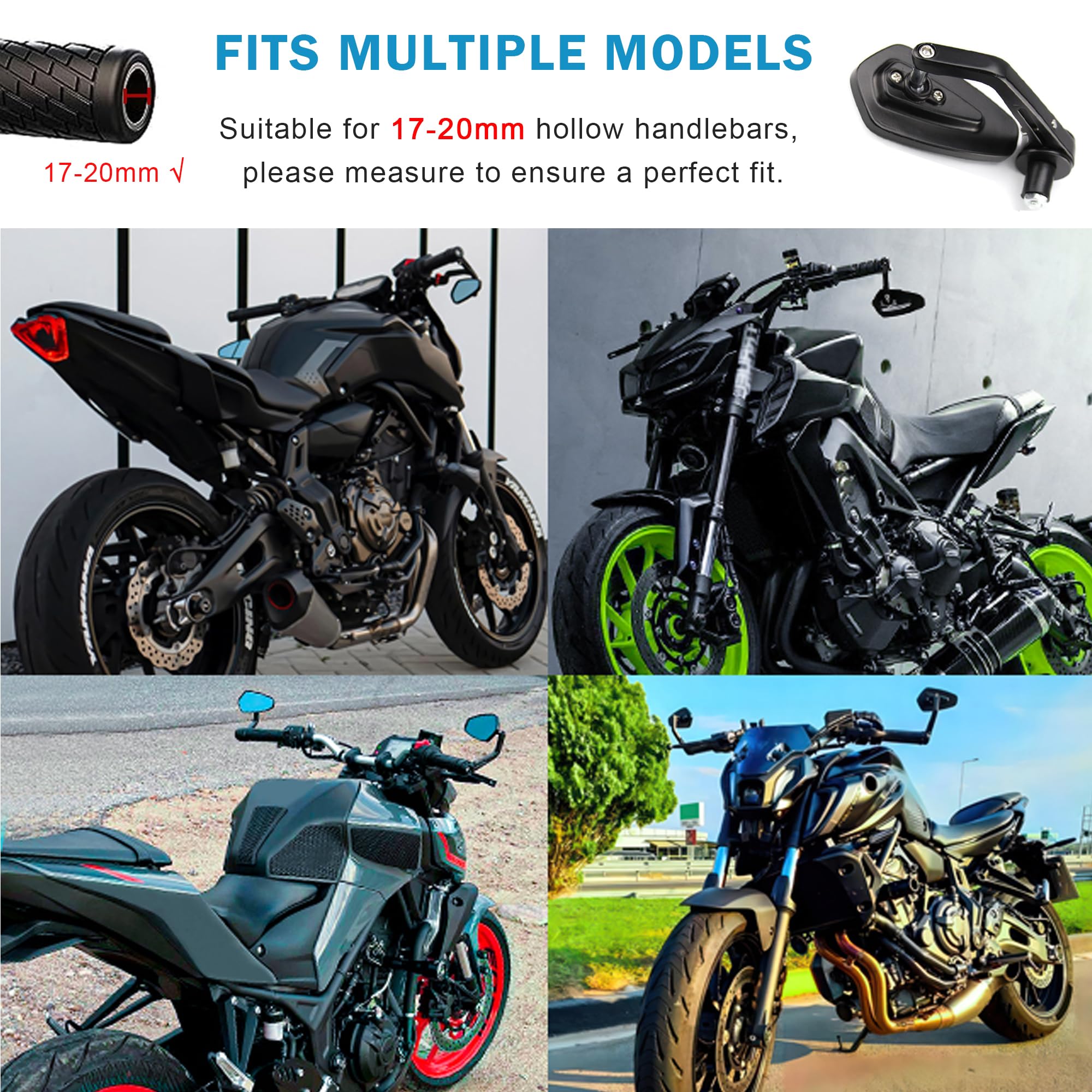 AULESSE - Rétroviseurs Moto Universels 7/8" - Aluminium - Blanc Ou Bleu
