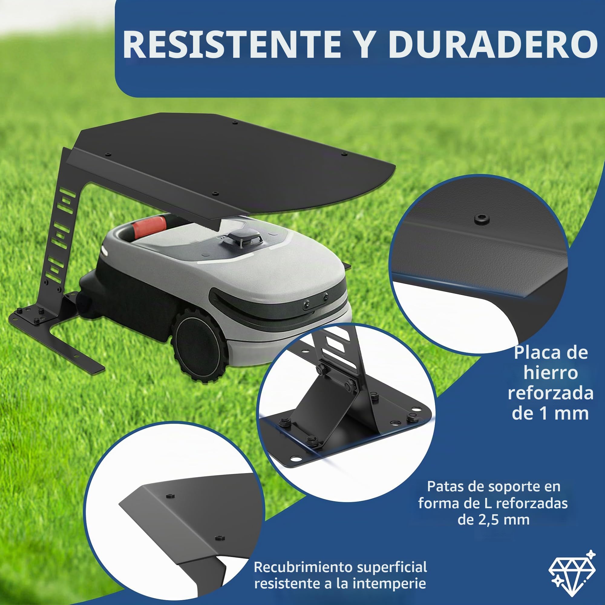 Froadp Garaje para robot cortacésped de acero inoxidable, resistente toldo para robot cortacésped y robot cortacésped, ideal contra la lluvia, el viento y el sol, 77 x 94 x 36 cm