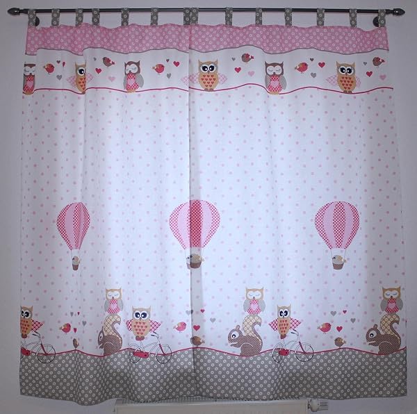 TupTam Kinderzimmer Vorhänge Baby Gardinen mit Schleifen 2er Set, Farbe: Eulen 2 Rosa, Größe: ca. 155x95 cm - 3