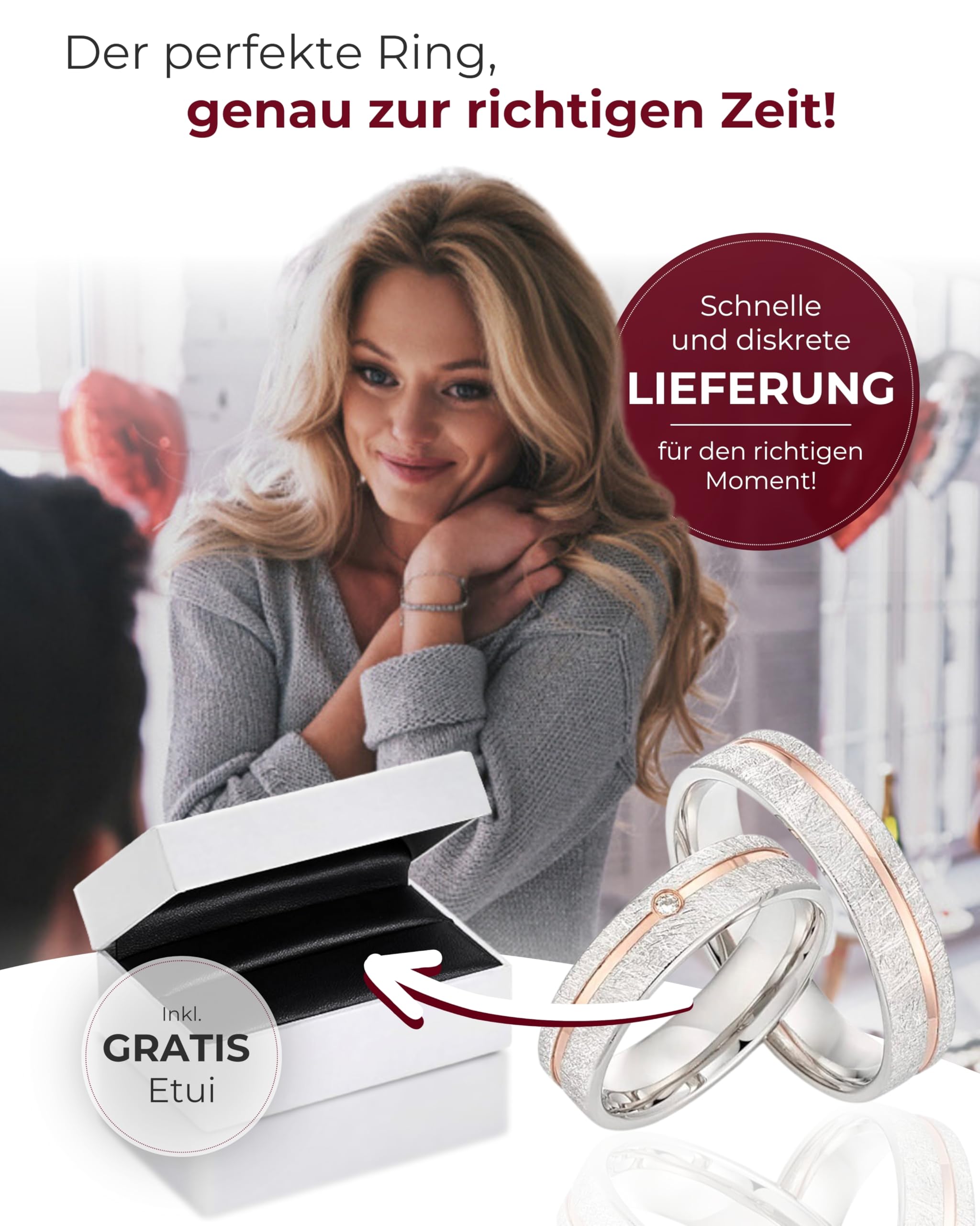123traumringe Eheringe in 925 Silber I Partnerringe mit Etui & Gravur I Damenring mit 1 Brillant I Ringgröße 50-62 mm / 54-72 mm I Hochwertige Verlobungsringe in 5 mm Breite & 1,5 mm Stärke I P44
