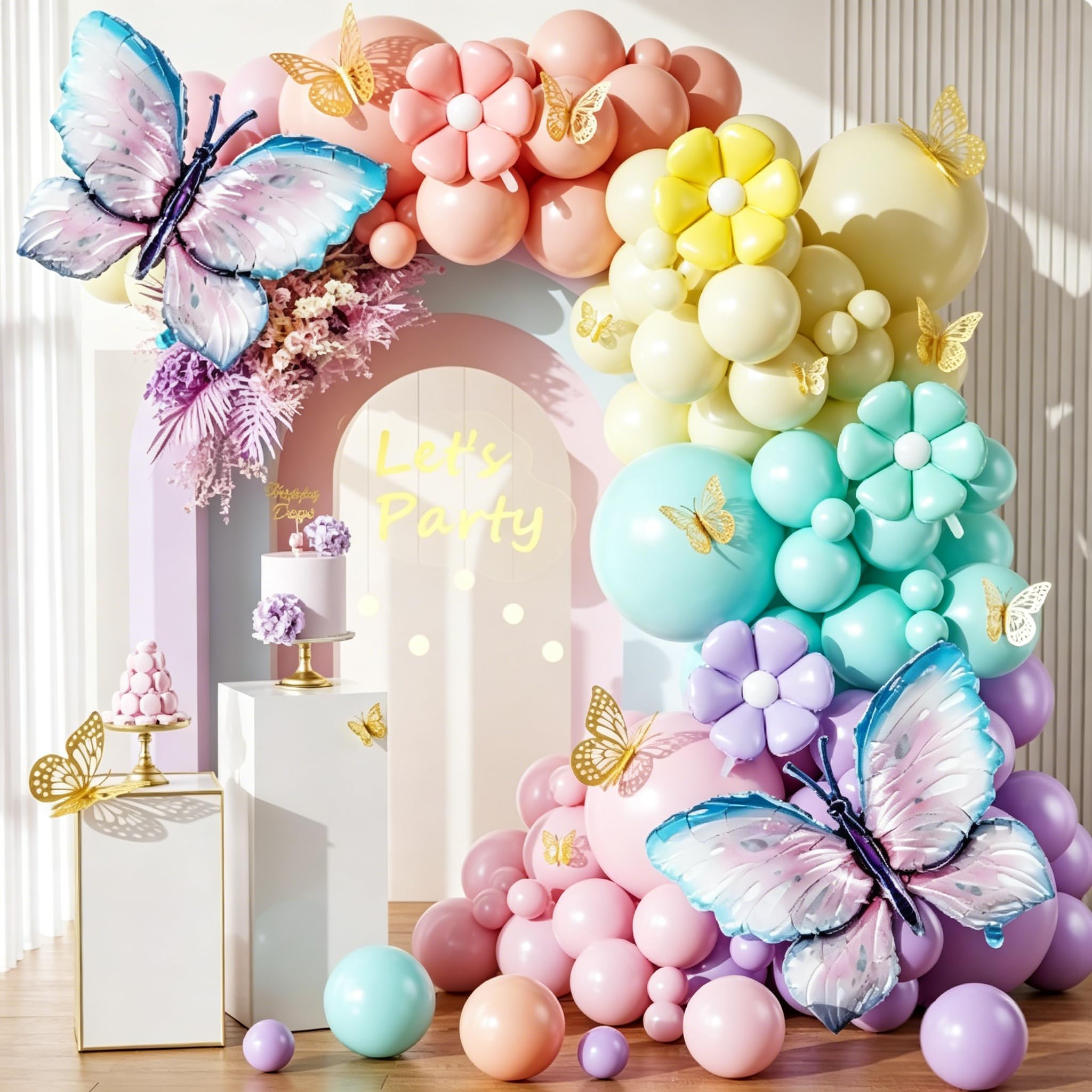 MIGIFTDY 164Pcs Butterfly Balloon Arch Kit, Butterfly Foil Balloons Pastel Balloon Garland Kit for Girls Birthday, Baby Shower, Wedding, Bridal Shower, Butterfly Theme Party Decorations Supplies