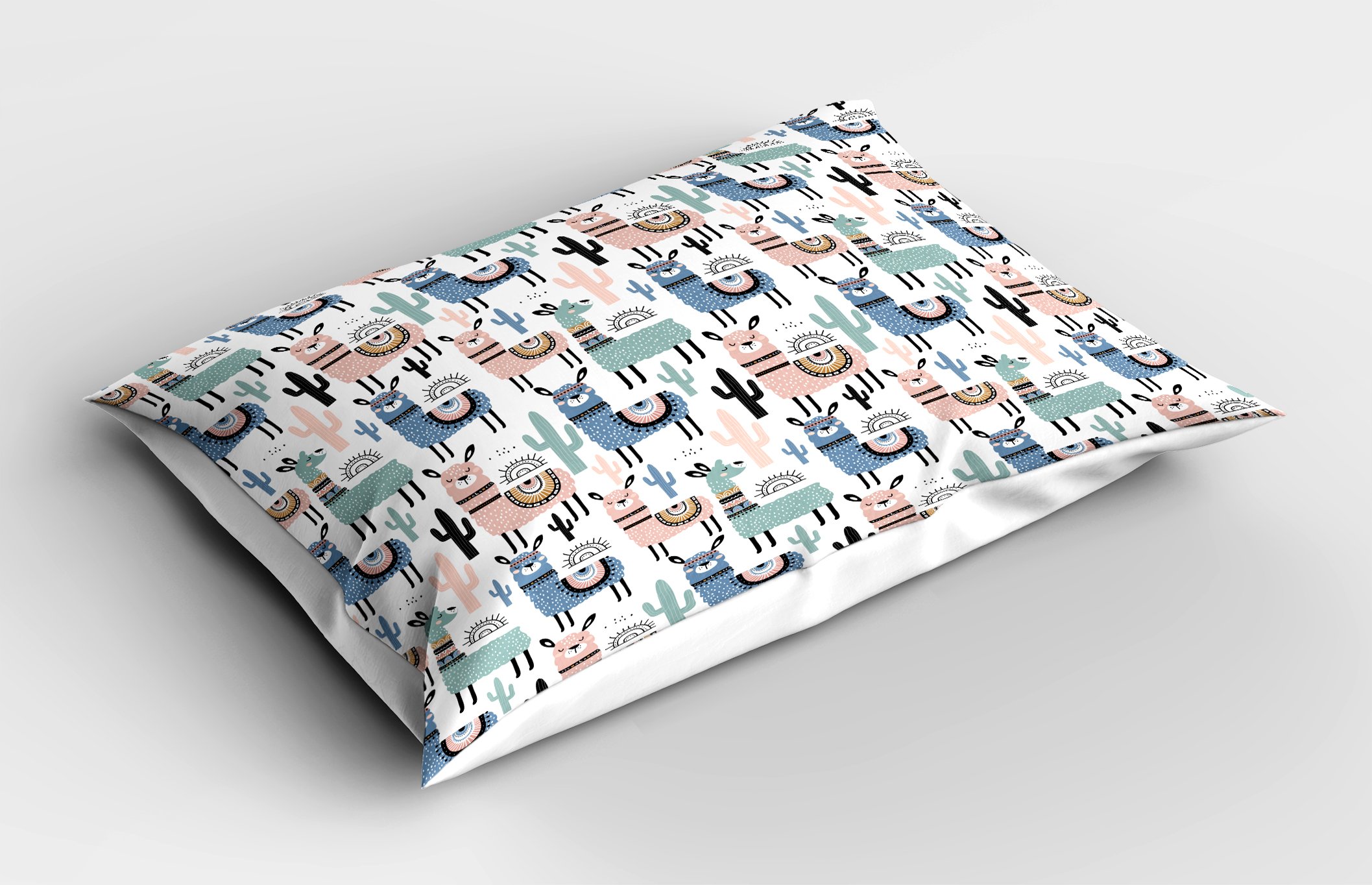 Ambesonne Llama Pillow Sham, Children Cartoon Style Hand Drawn South American Animals Alpacas and Llamas Design, Decorative Standard Queen Size Printed Pillowcase, 30