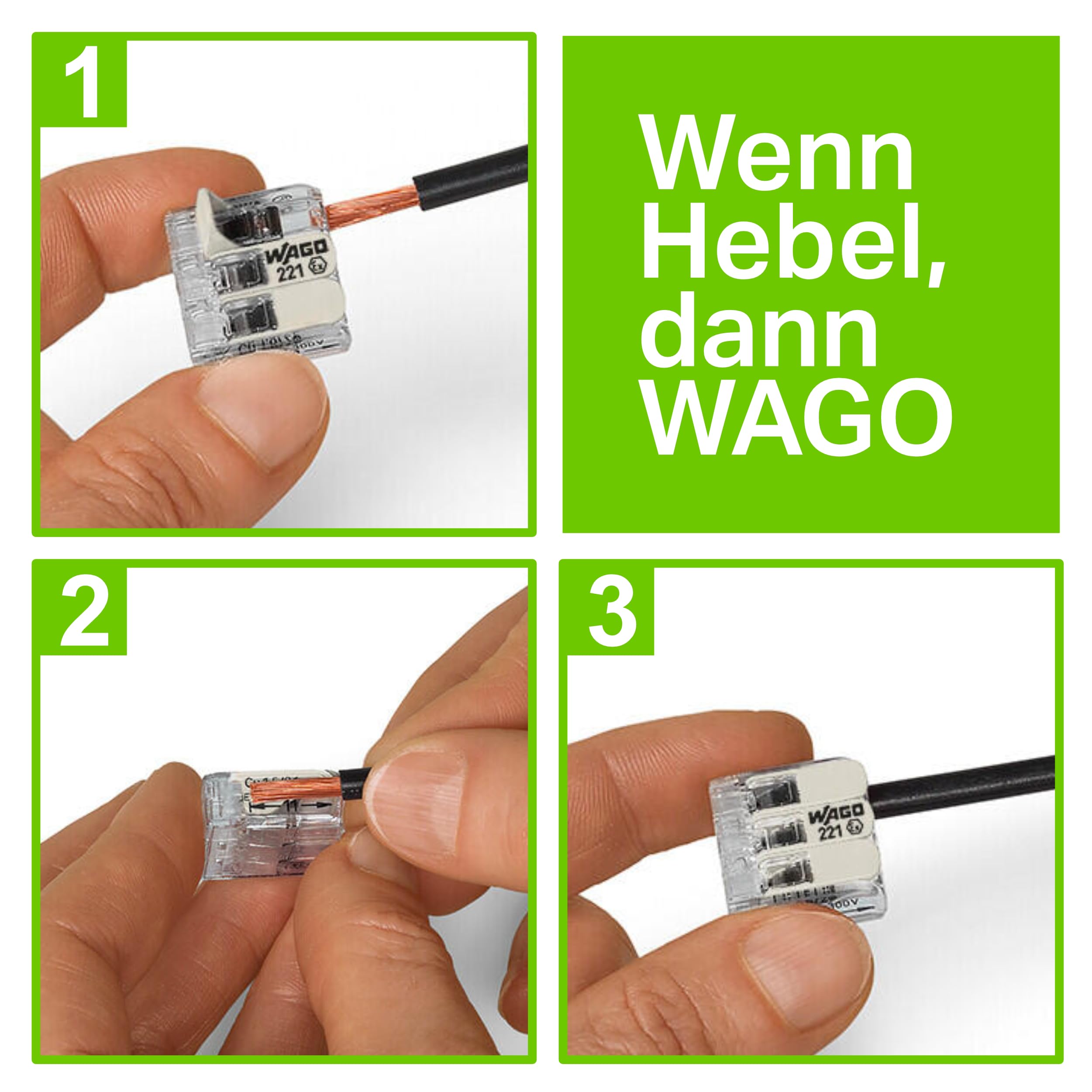 WAGO Verbindungsklemmen 221-683 | 3 Leiter, bis 6 mm², 30 Stück, COMPACT Kabelverbinder mit Hebeln für alle Leiterarten weltweit, bestätigte Anwendungssicherheit