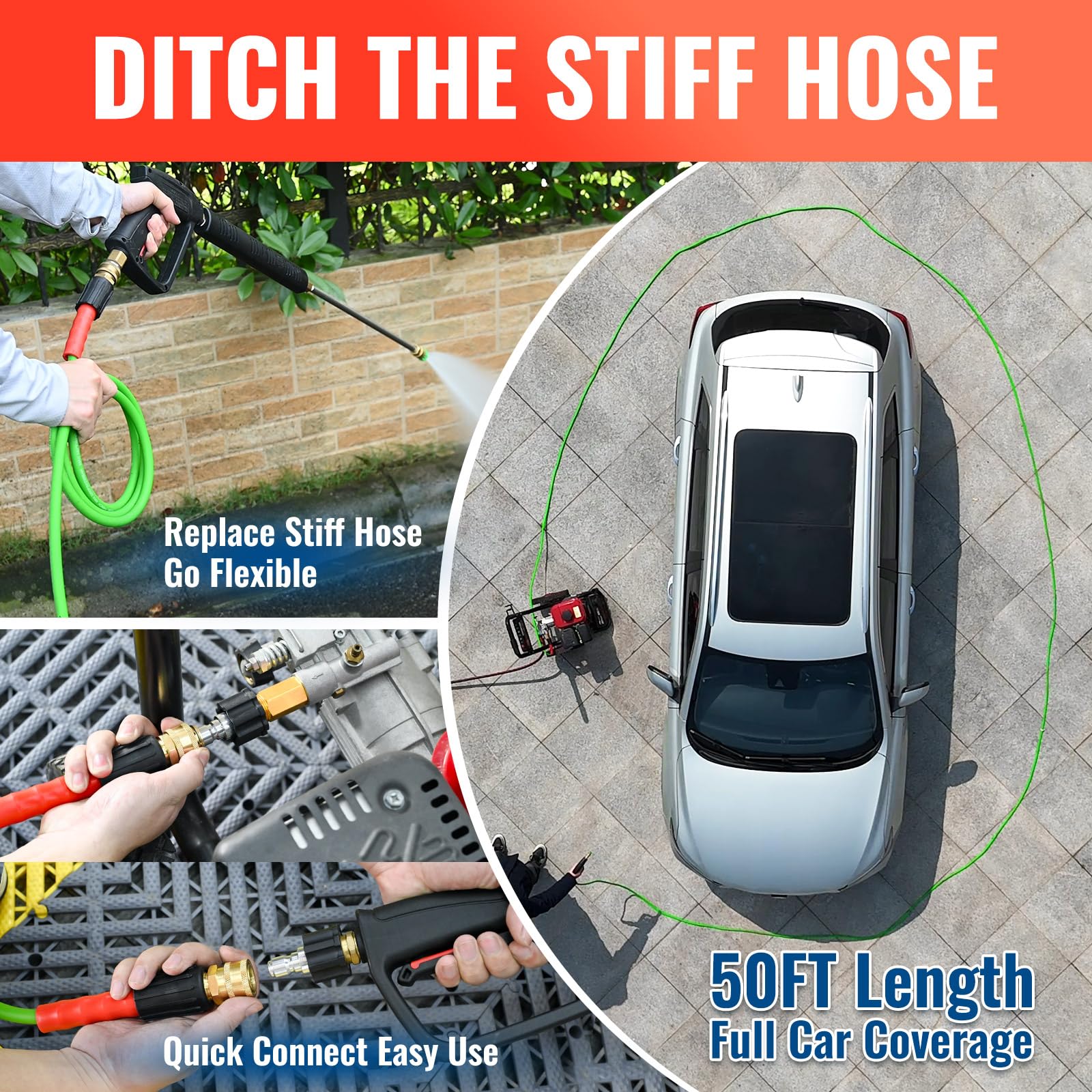 YAMATIC 50FT Pressure Washer Hose - Flexible & Durable -3