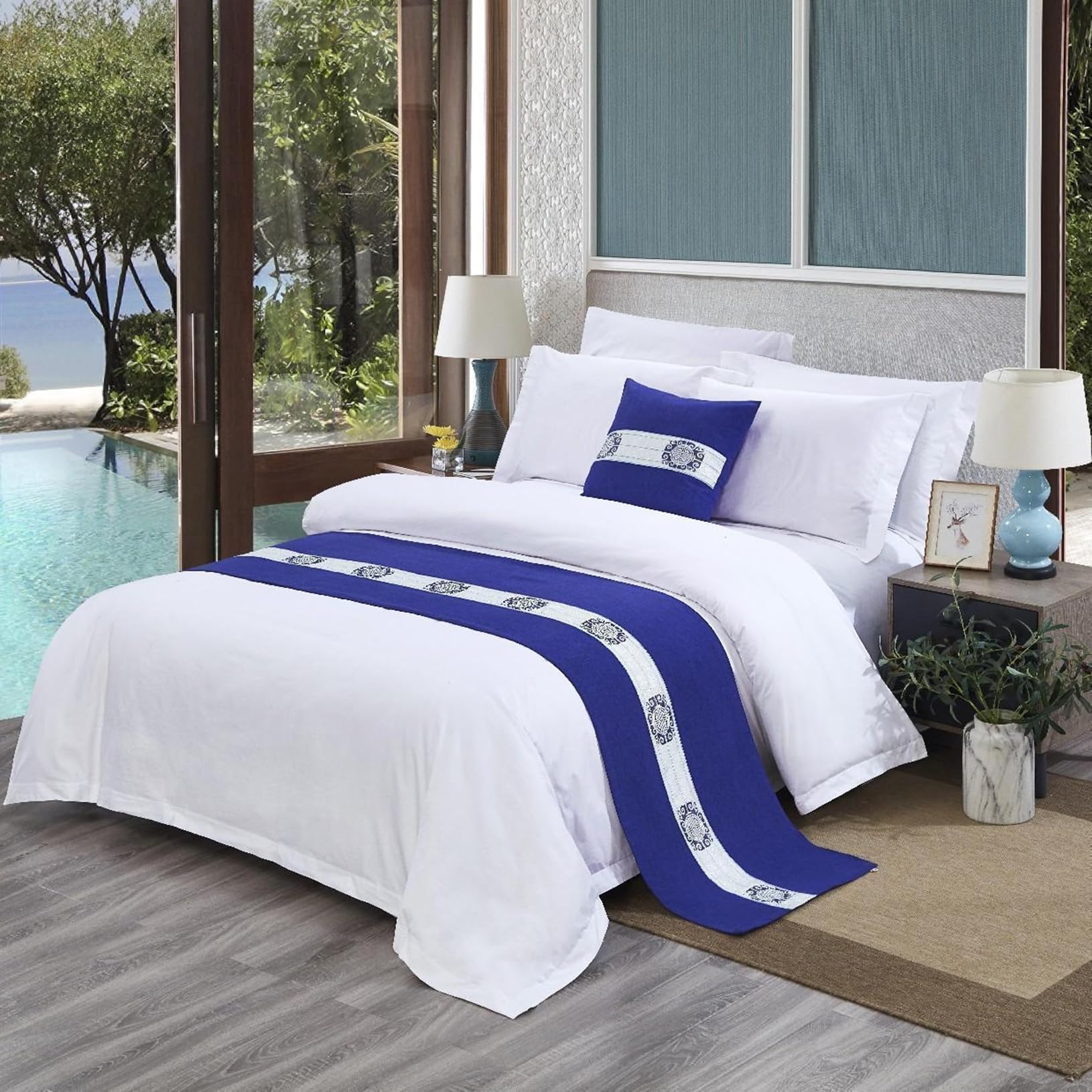 TTiiLoe Hotel Bed Runner Double-sided Bed Cover, Cotton Linen Bed Scarves Bedspreads Throw Decor Protection, A-Blue, 50 * 180cm for 1.2m Bed