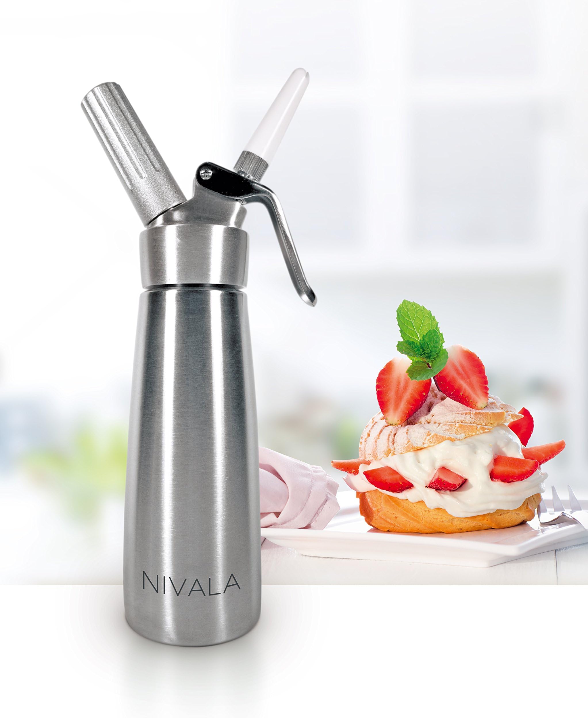 Cream Whipper, 1 pint Professional-Grade Whipped Cream Dispenser W/ 3 Decorating Nozzles - All Aluminum Body and Head - Uses Standard N2O Cartridges (not included)