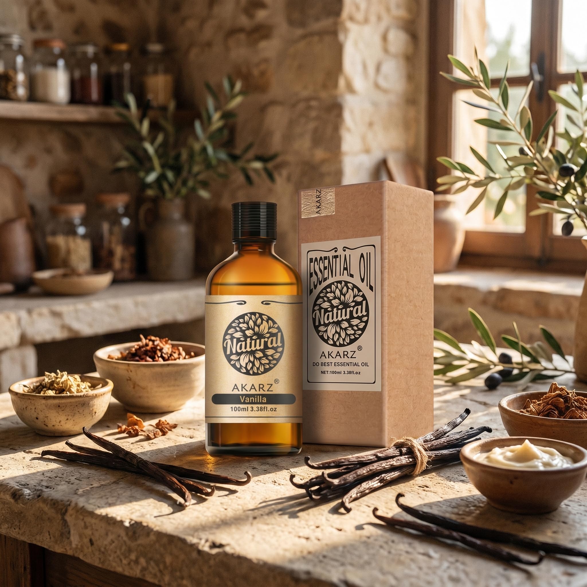 AKARZ 100ml Olejek esencjny z Wanilii - Naturalny olejek aromatyczny do dyfuzorów, lamp aromatycznych i aromatów pomieszczeń