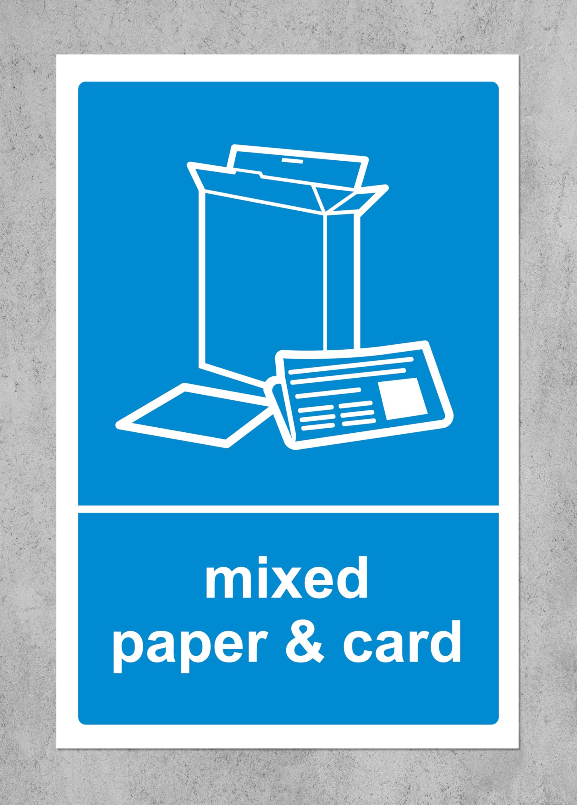 Mixed Paper and card Recycling Sign - 1.2mm Rigid plastic 600mm x 400mm