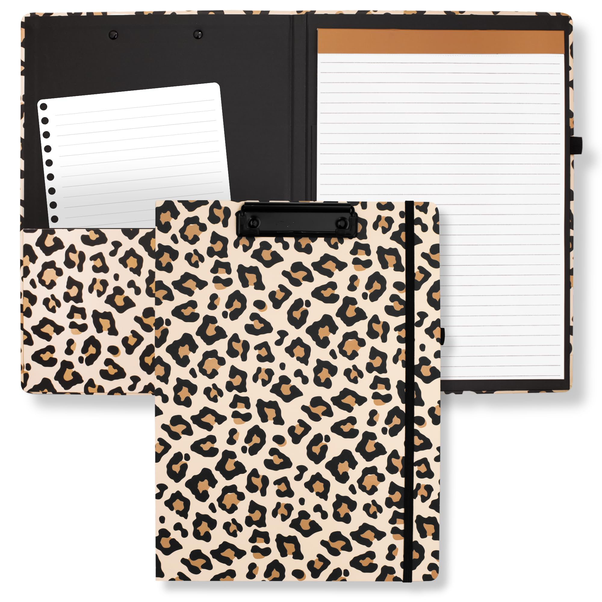 Steel Mill & Co Cute Clipboard Folio with Refillable Lined Notepad and Interior Storage Pocket, Padfolio for Work, Leopard โ image 1