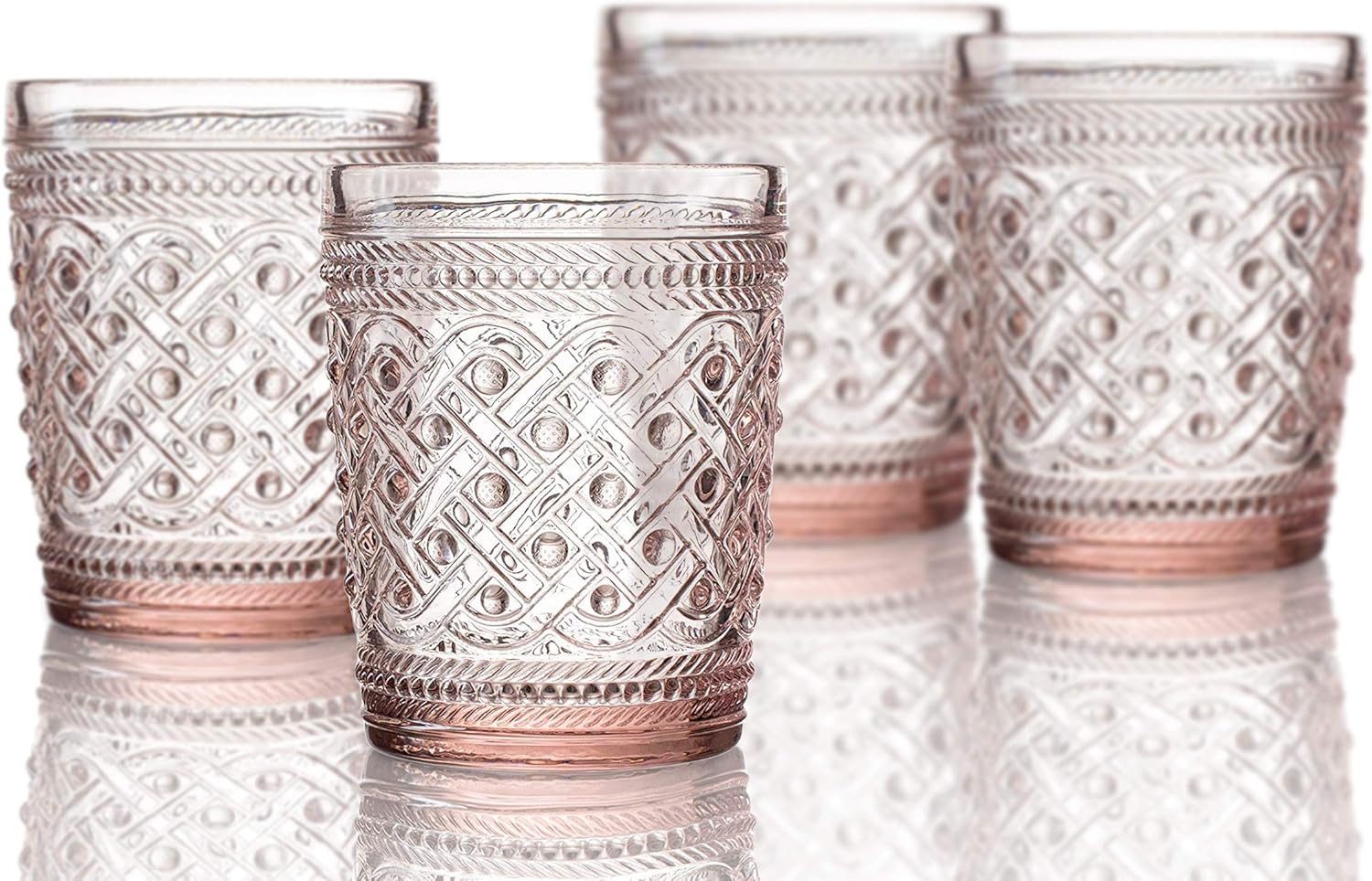 Elle Decor Bistro Ikat 4 Pc Set Old Fashion, Clear-Glass Elegant Barware and Drinkware, Dishwasher Safe, 9.8 Oz