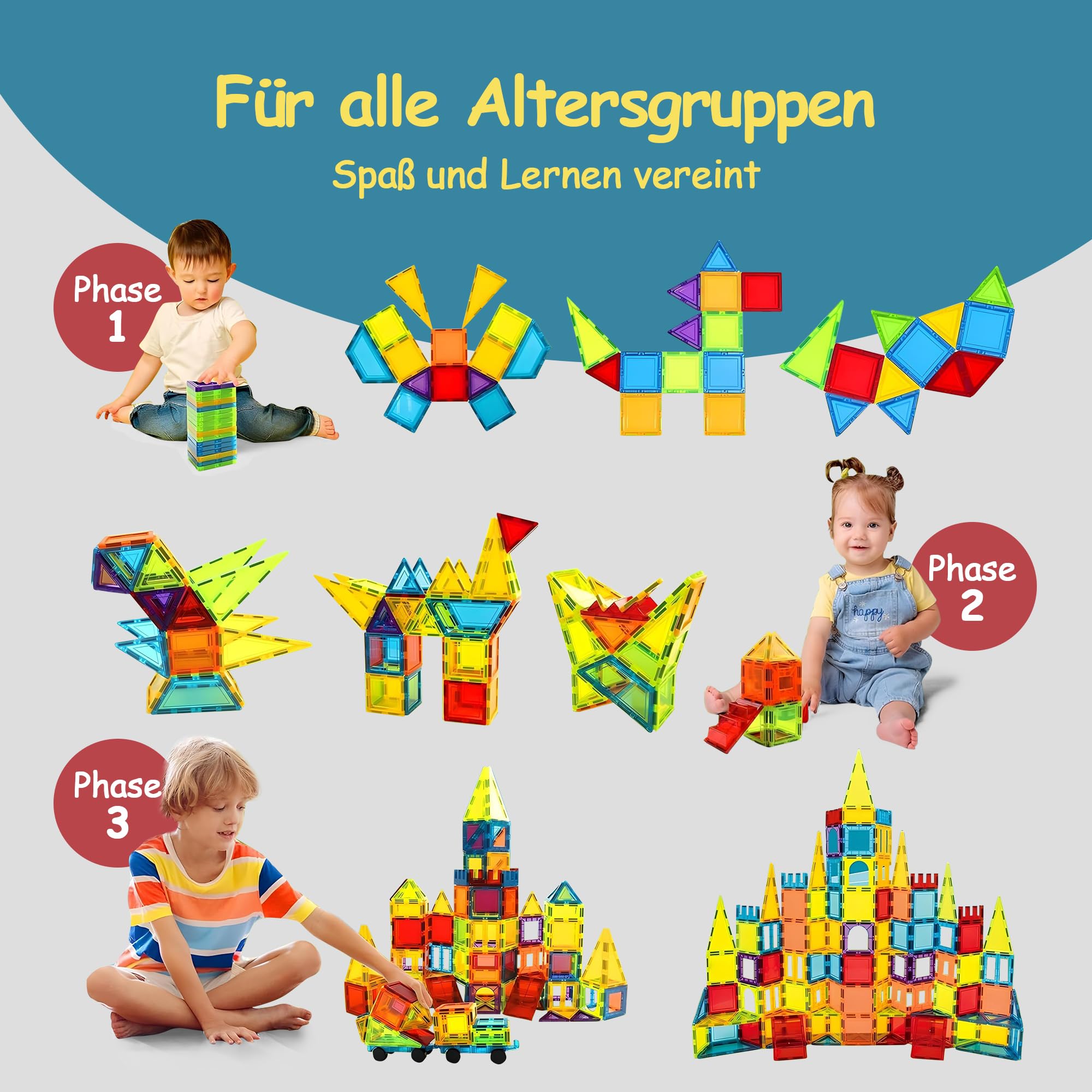 Olvy Magnetische Bausteine Montessori Spielzeug - 120 Magnetic Tiles Kinder - Magnetisches Konstruktionsspielzeug Ab 3 Jahre - Smart Playground Magnetbausteine, Magnetset Kinder (120 Magnetic Tiles)