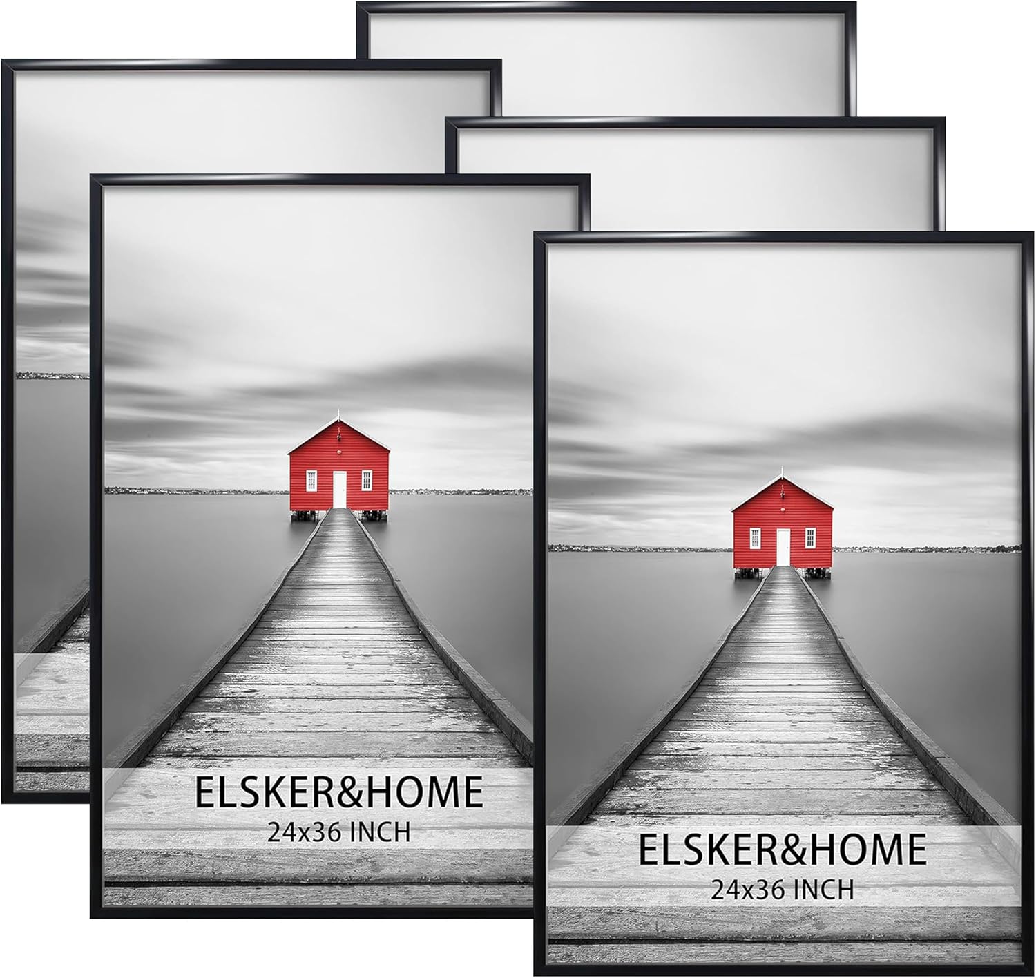 ELSKER&HOME 24x36 Poster Frame 5 Pack, Black Picture Frame for Horizontal or Vertical Wall Mounting, Sturdy and Scratch-proof Black-5Pack 24 x 36