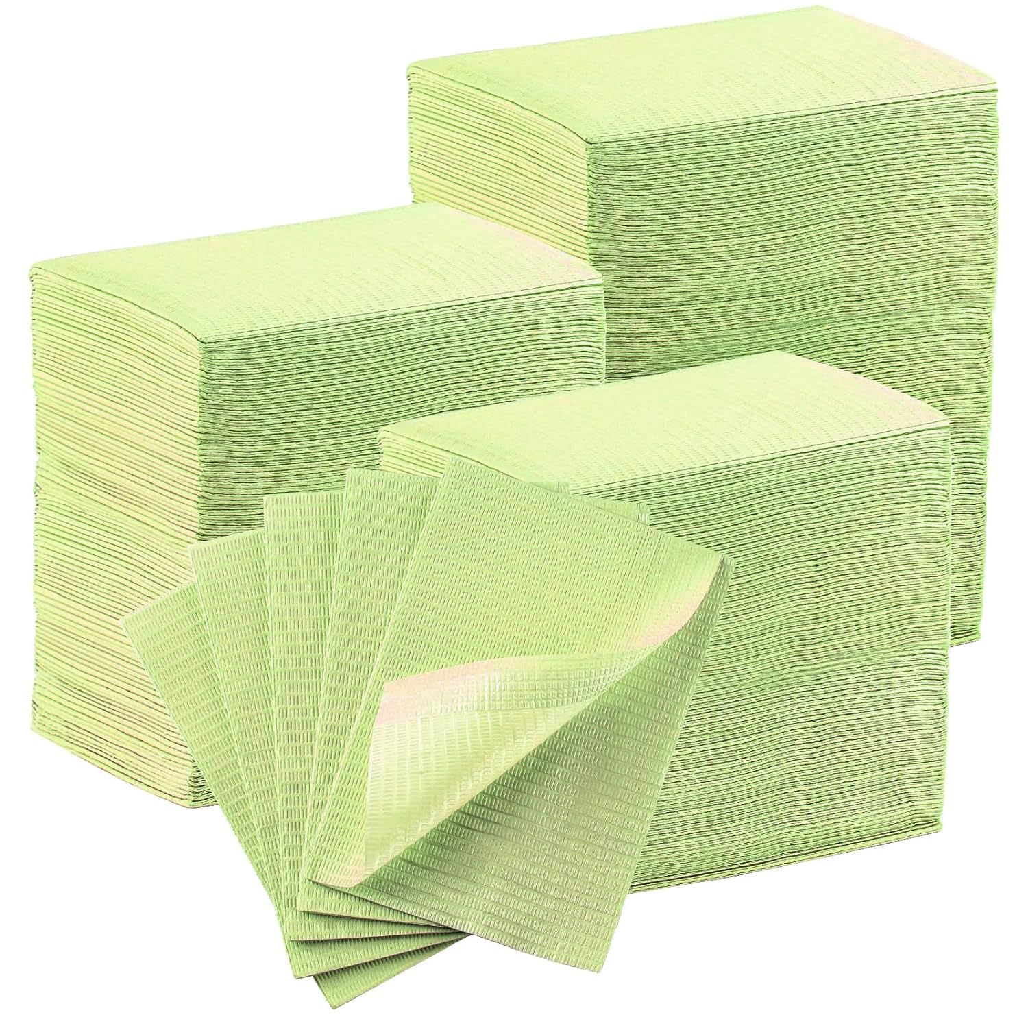 JMU 500 Pack Dental Bibs, 2-Ply Tissue 1-Ply Film, Disposable Waterproof Tattoo Bib 13" x 18" Patient Bibs Tray Covers, Green