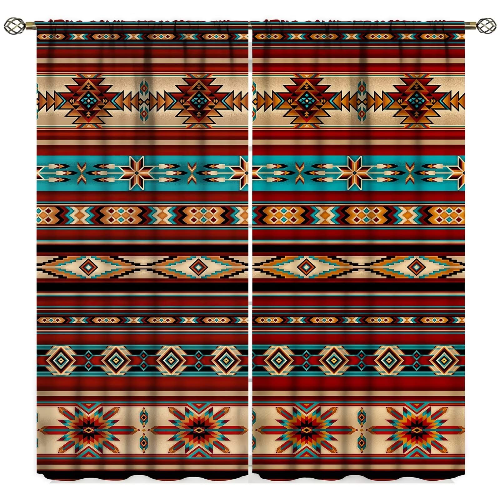 Aztec Curtains, Southwestern Ethnic Geometric Window Treatments for Living Room,Farmhouse Tribal Navajo Boho Native Pattern Drapes 2 Panel Set,52x84 Inch Blackout