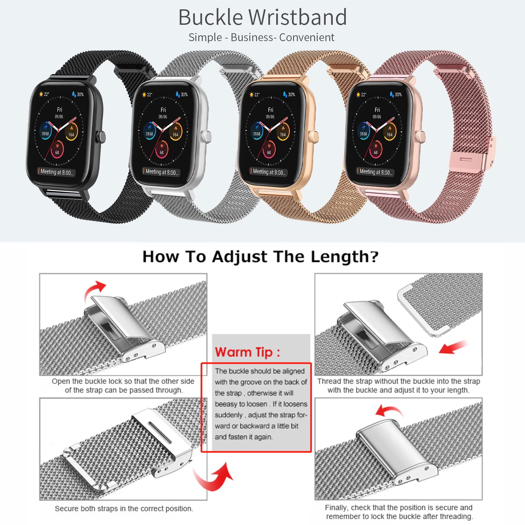 Cinturino In Acciaio Inox 20mm Per Amazfit Active / GTS / Bip - Regolabile Con Attacchi Rapidi