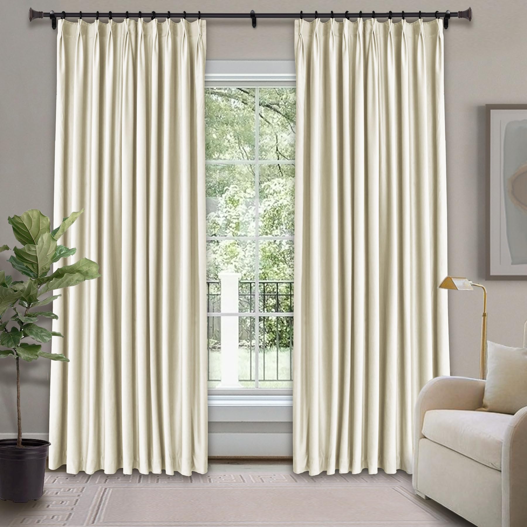 Frelement Velvet Curtains 108 Inches Long Light Blocking Curtains Pinch Pleat Window Drapes Thermal Velvet Curtain Panels for Bedroom Living Room, 52" W x 108" L, 1 Panel, Tofu White