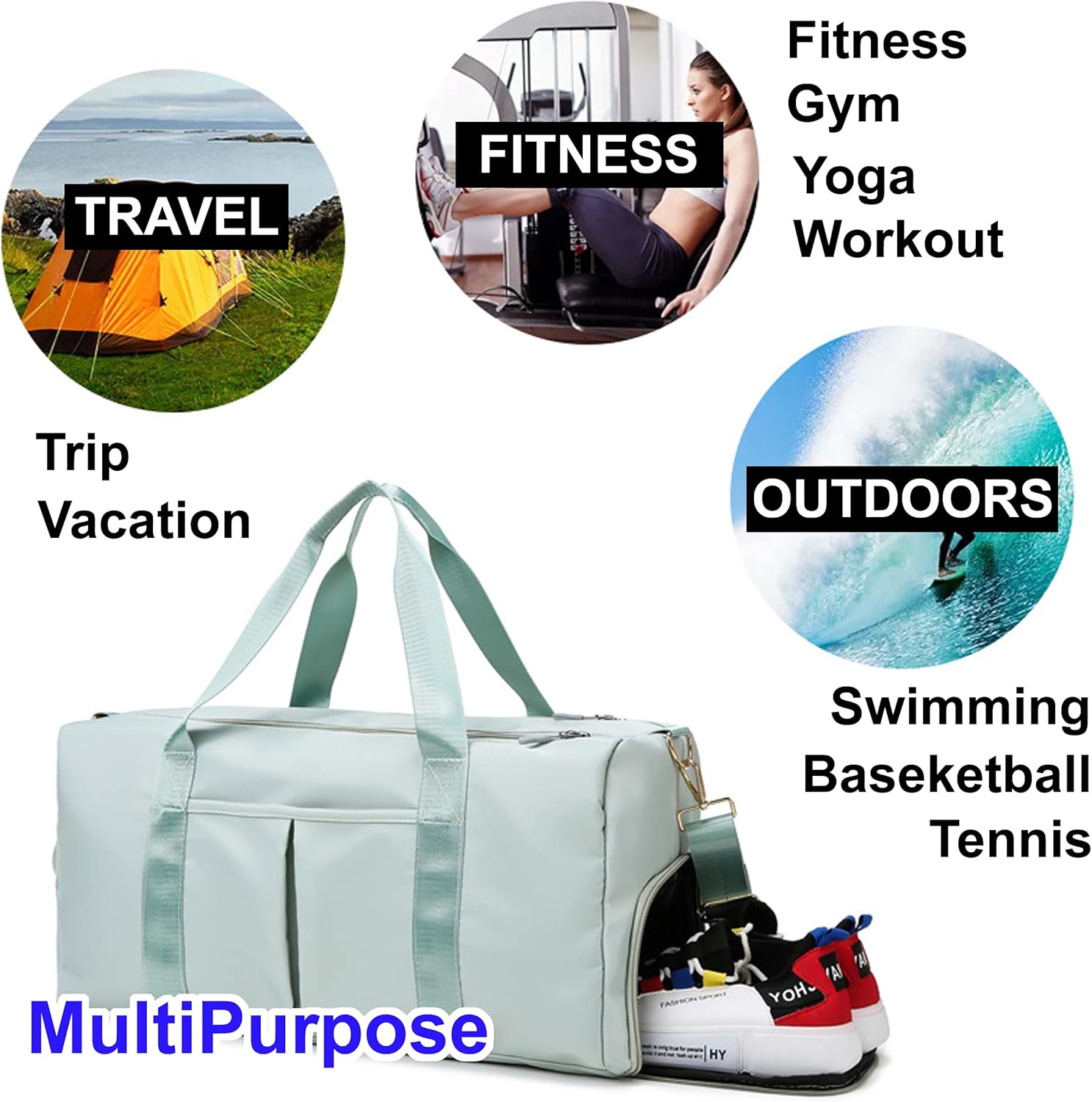 30Liter Sports Duffel Yoga Gym Shoes Compartment Dry & Wet Separation Waterproof Messenger Handbag Fitness for men & women (Pink)