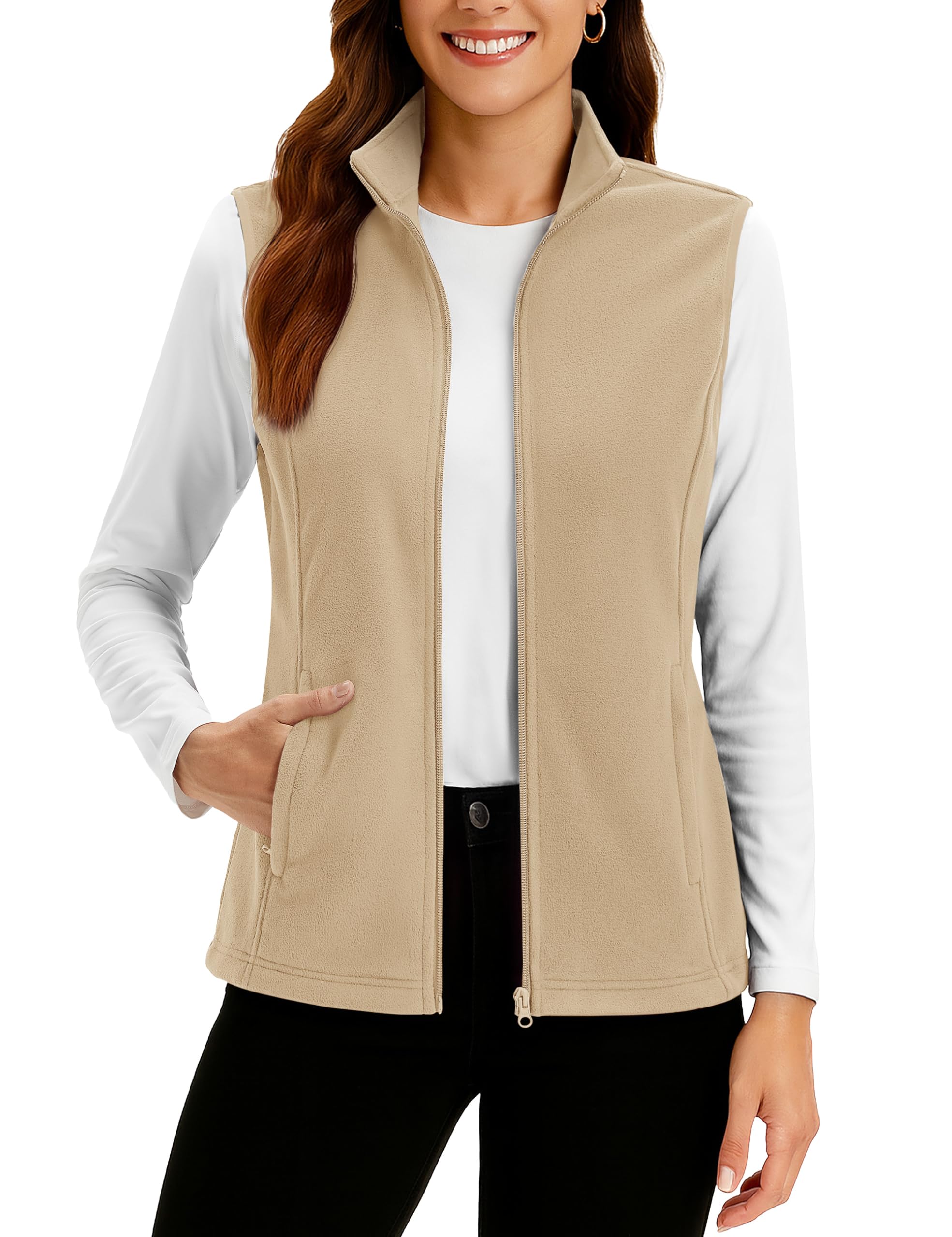 TACVASEN Women's Fleece Vest Lightweight Warm Vests Outerwear Sleeveless Zip Jacket Fall Winter Soft Vest with Pockets