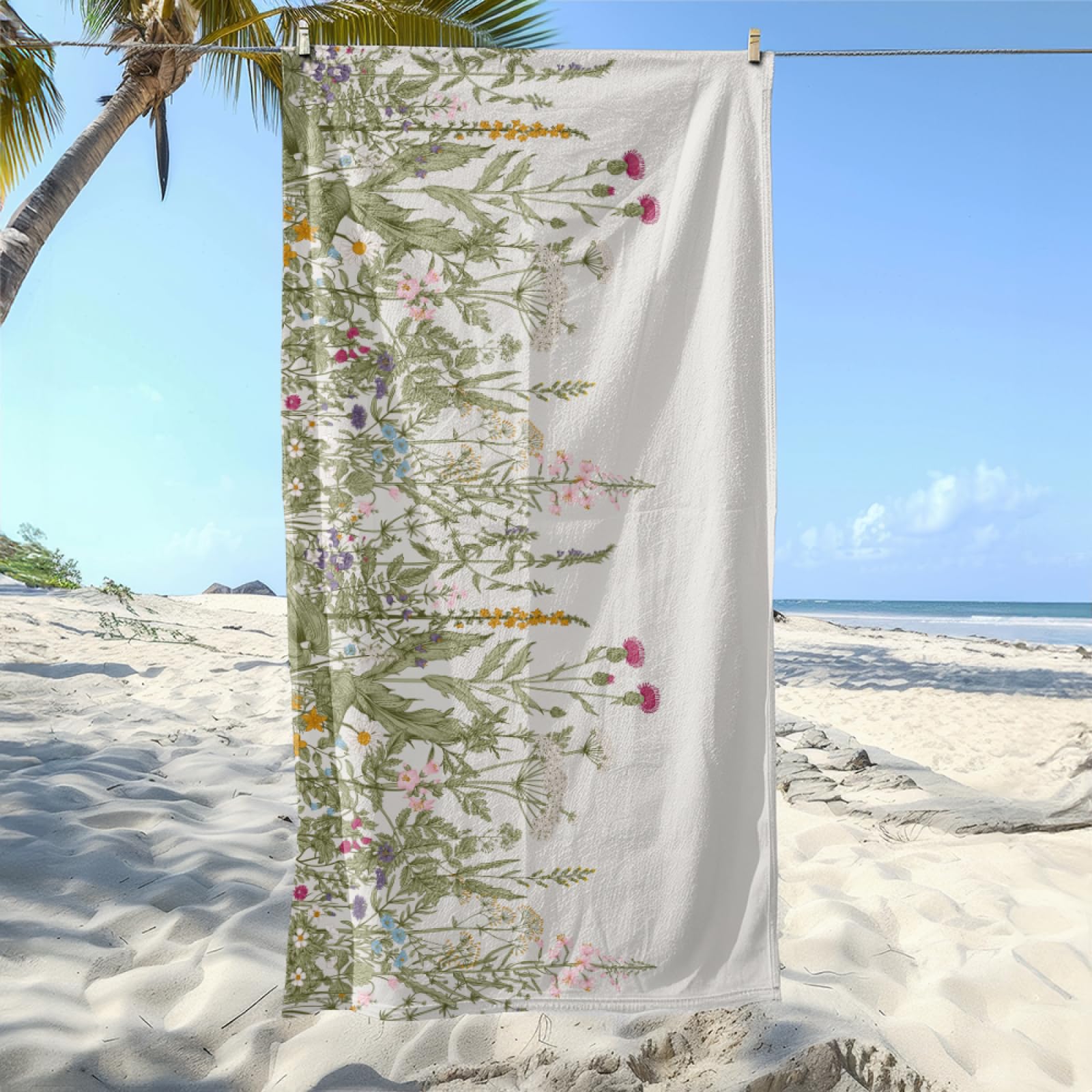 Tapis de Plage XXL Anti Sable Fleur Marron Serviette Piscine Adulte,Natte De Plage Pliable, Voyage Accessoires De Plage Camping,Serviette de Bain Personnalisée