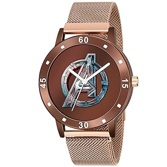 Kiarvi Gallery Analogue Black Avenger Print Dial Magnetic Metal Strap Boys and Mens Watches