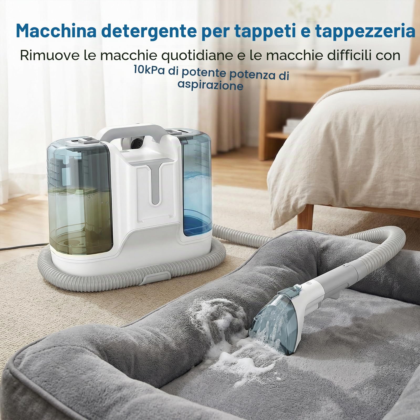 Lavatappeti Aspirapolvere Tessuti Divani 450W, 16 KPa Lava Divano, Aspirapolvere Lavatore con Serbatoio Doppio 1800/600 ml, 4 Spazzole per Divano, Moquette, Interni Auto