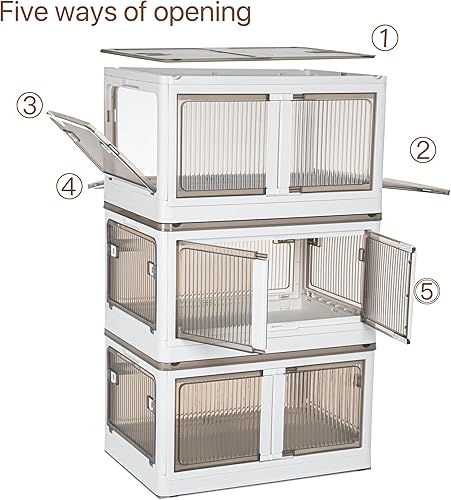 Miniatura 2 de Attelite Contenedores de almacenamiento de plástico, paquete de 3 contenedores de almacenamiento plegables de 12.5 galones con tapas, organizadores