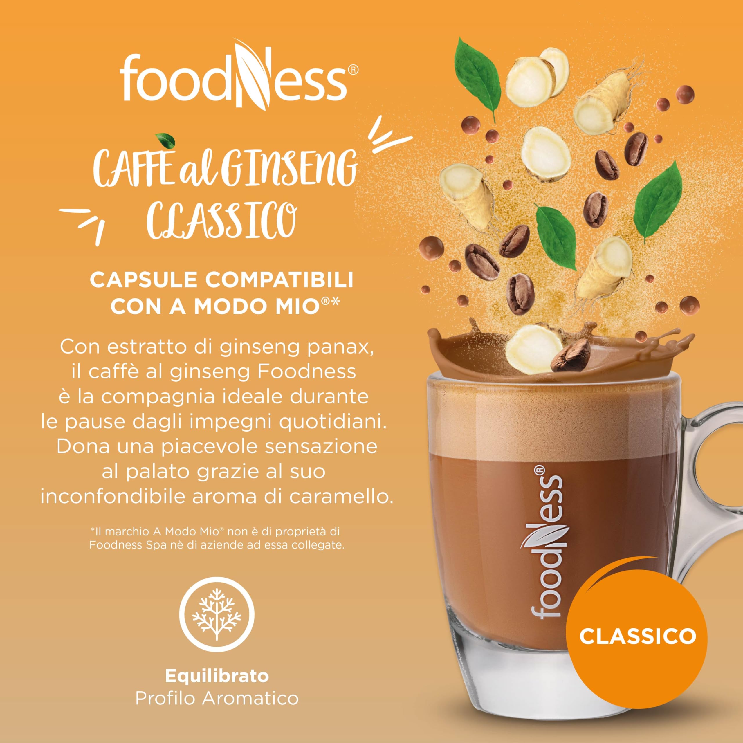 foodNess - 10 Box da 10 Capsule di Ginseng, Capsule Compatibili con Sistema Lavazza A Modo Mio, Solubile per Caffè con Estratto di Ginseng, Senza Glutine, Additivi, Lattosio e Zuccheri Aggiunti