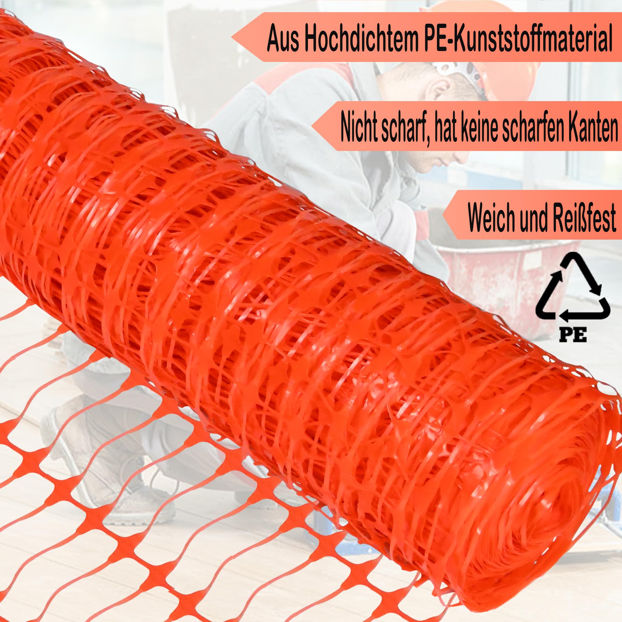Valla de seguridad enrollada, 100 cm de altura, red de protección para obras (1 x 80 m, naranja)