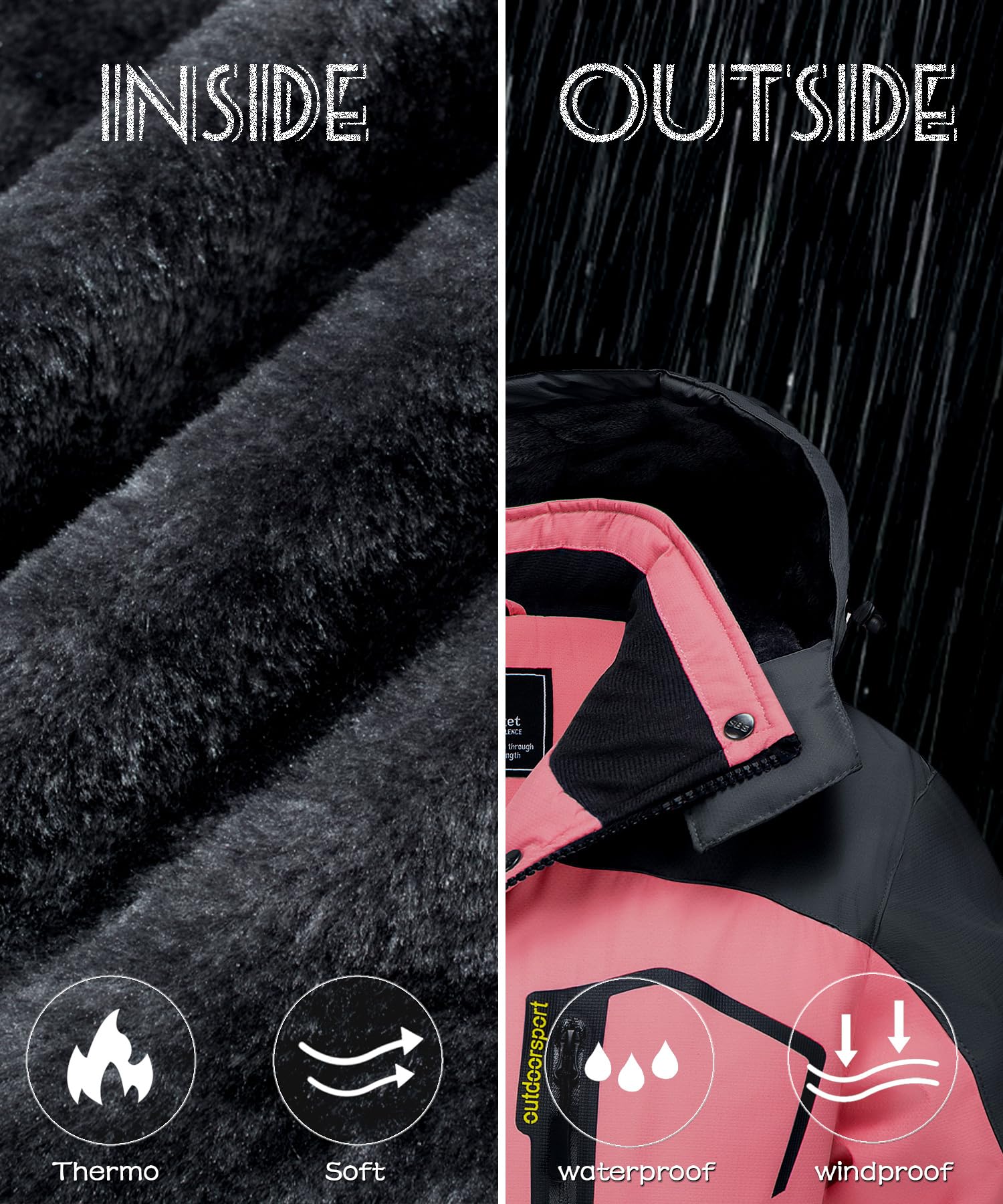 TACVASEN Donna Giacca di Transizione Calda Jacket Invernale Foderata Trekking Sci con Cerniera Impermeabile