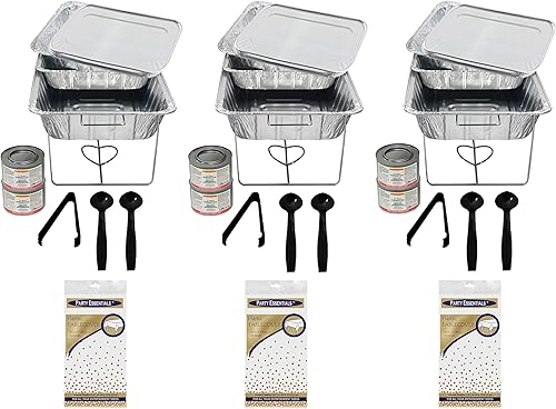 Miniatura 10 de Party Essentials Kit de servir para fiestas bandeja de bufé juego de calentador de alimentos estante sartén combustible utensilios cromado estándar